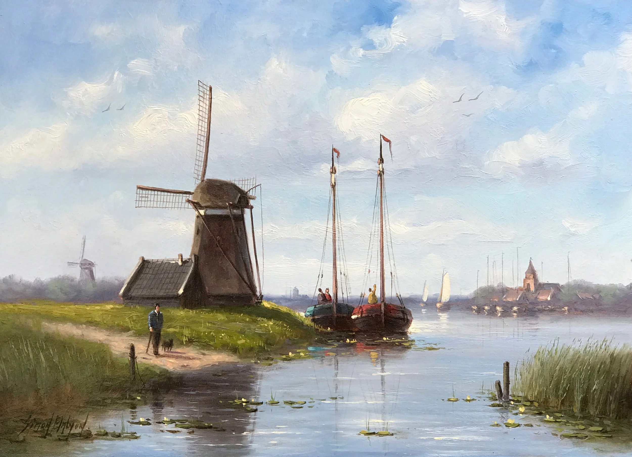 Dutch Riverside oil on panel, 18 x 13 in.