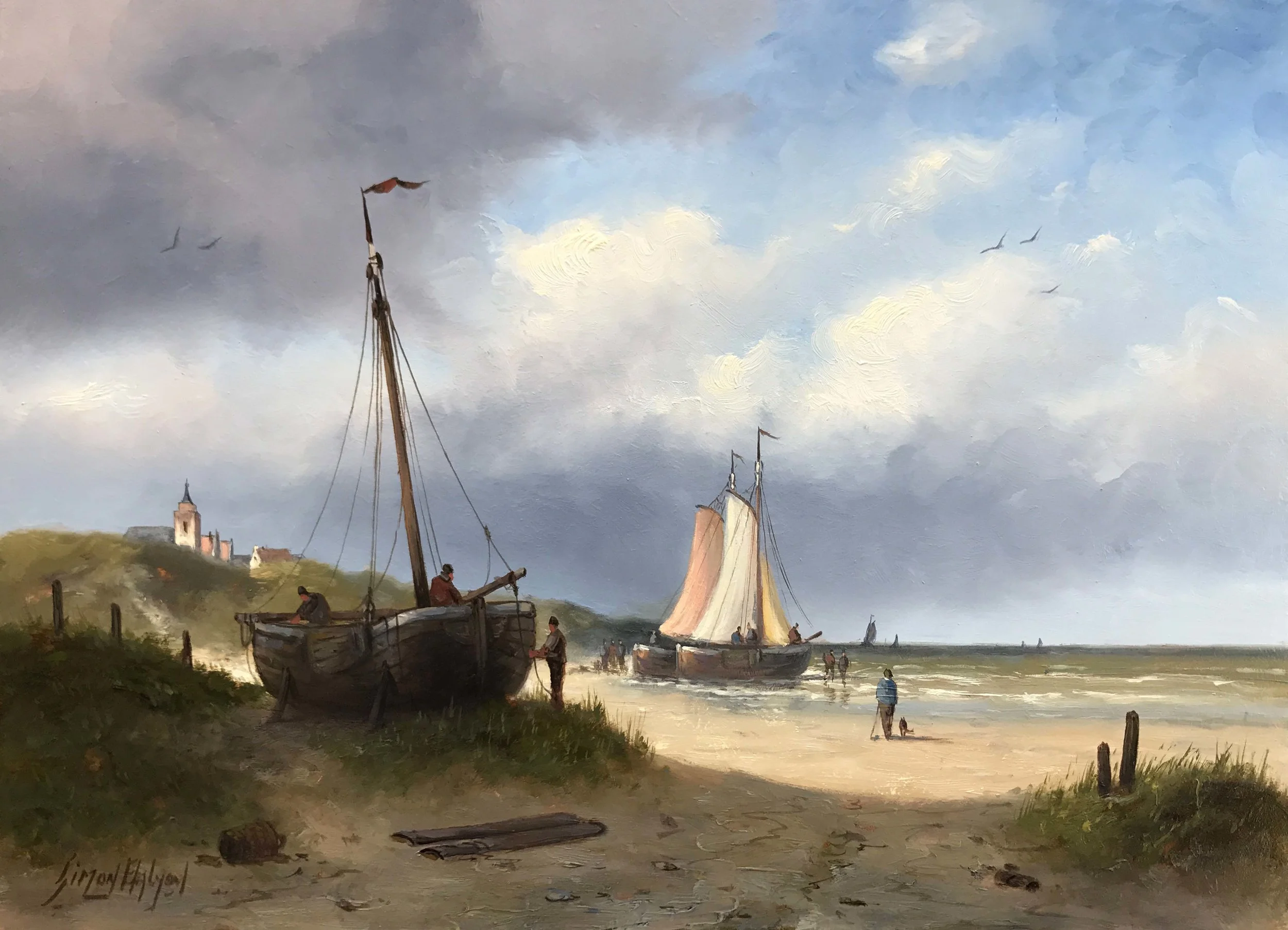 Preparing the Boat oil on canvas, 13 x 18 in.