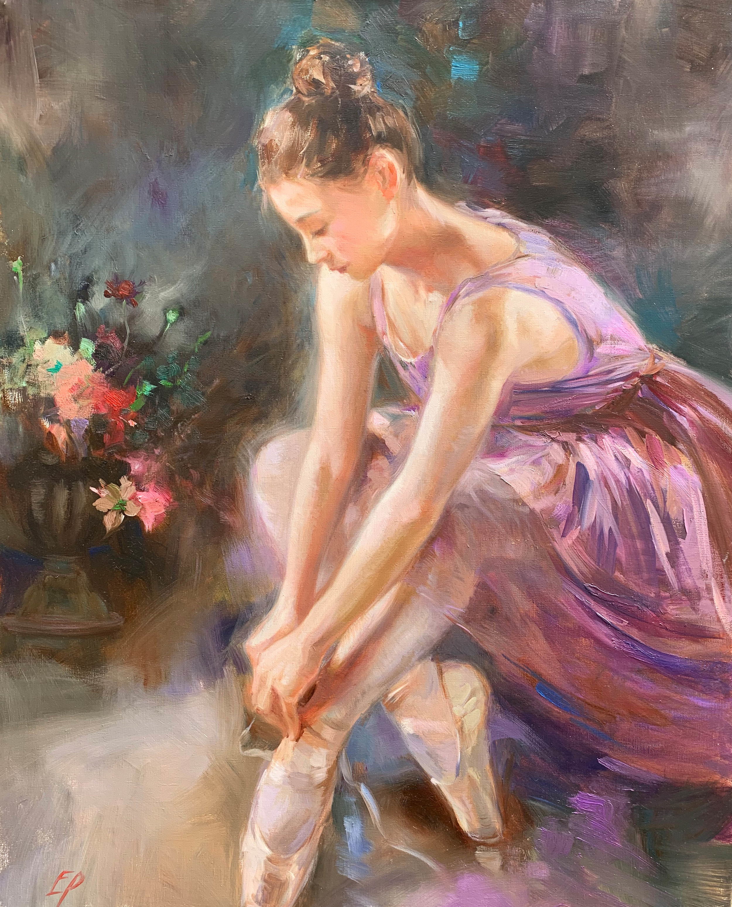 BALLERINA IN LILAC oil, 33.5 x 41.5 in.