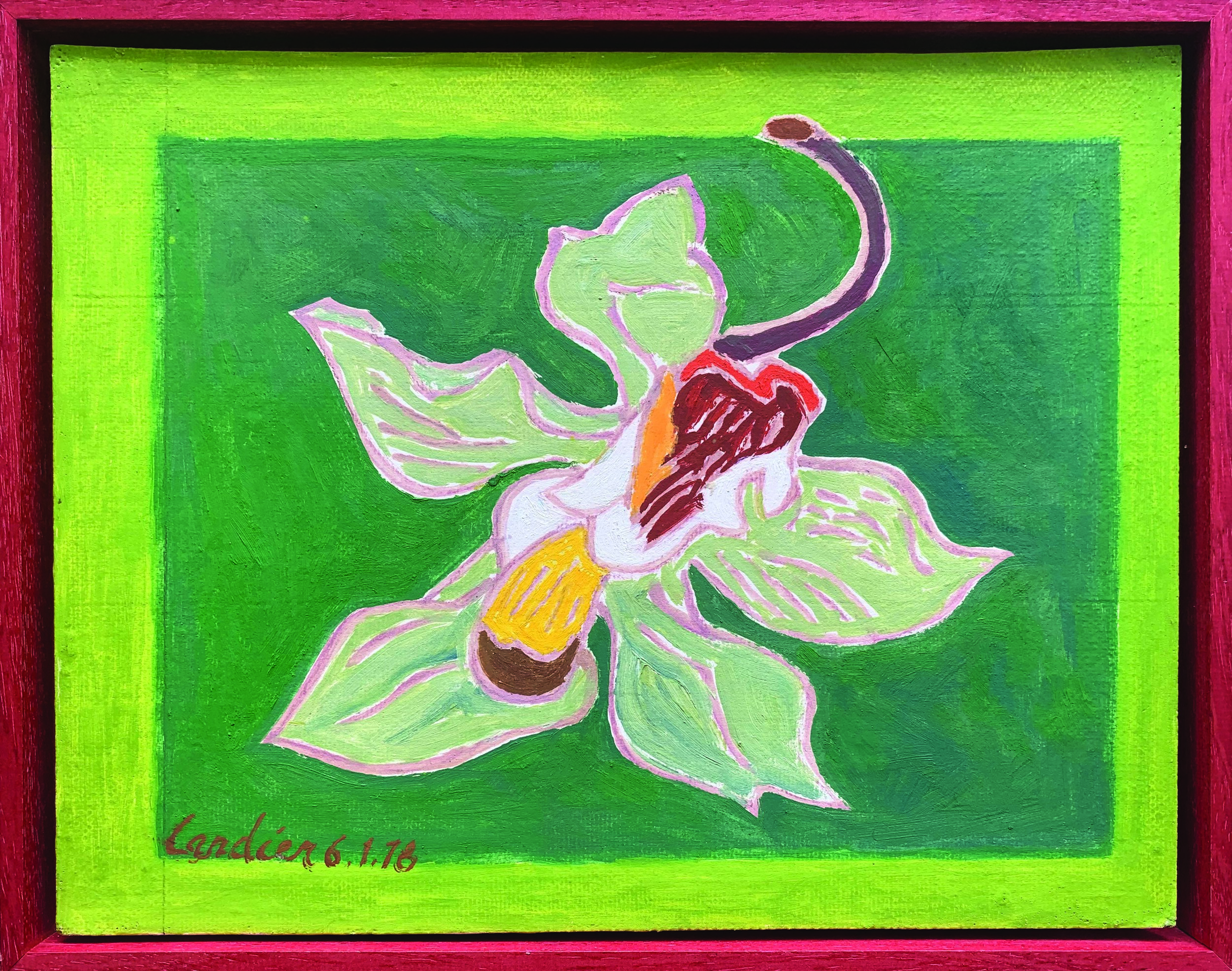 L’ORCHIDEE VERTE oil, 16.5 X 13 IN. FRAMED