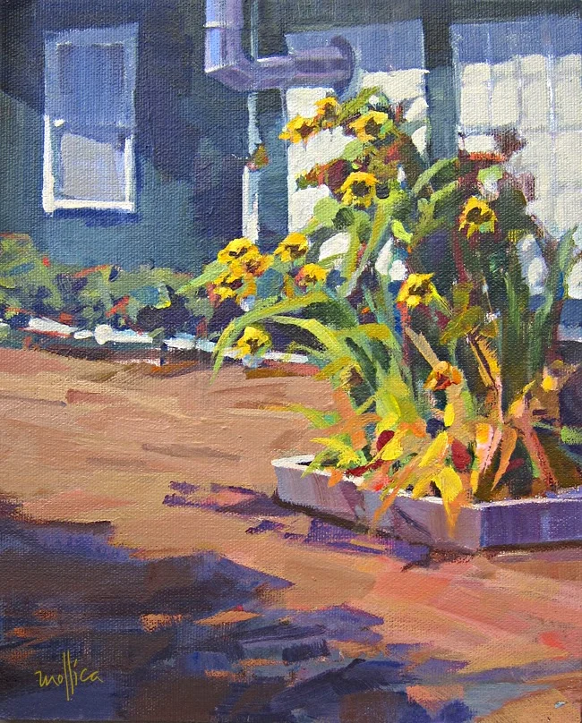 Landscape painting with sunflowers