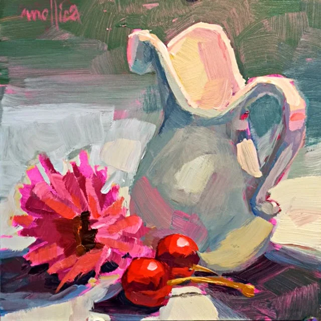 Still Life Painting With Pink Gerbera