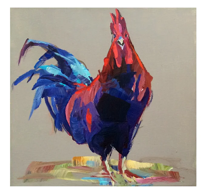 Rooster Painting 2, 12x12" acrylic on canvas $250