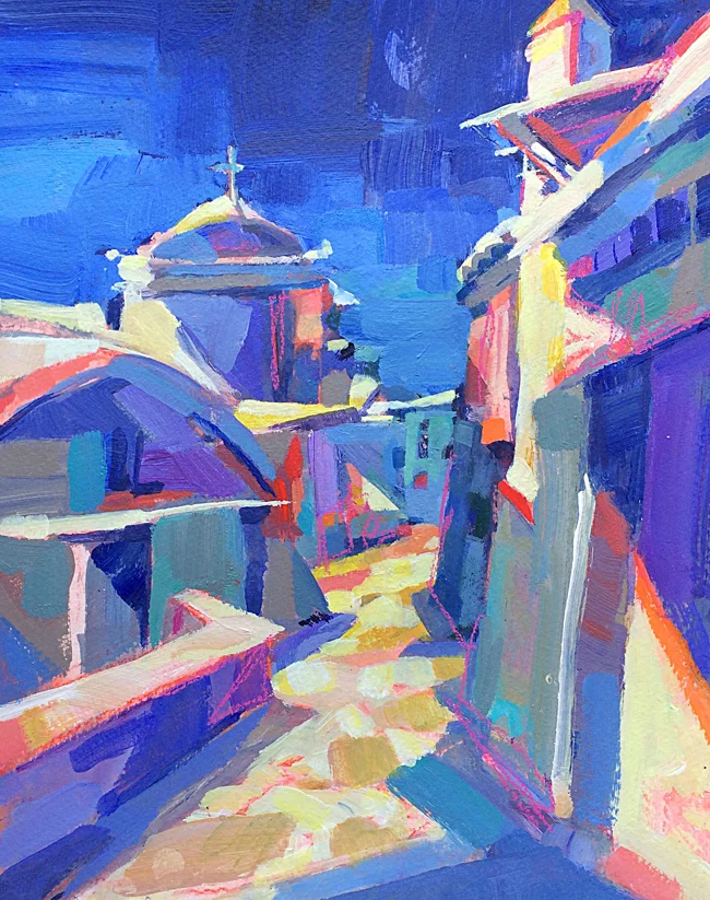 Greece Hilltop 12x10” Acrylic