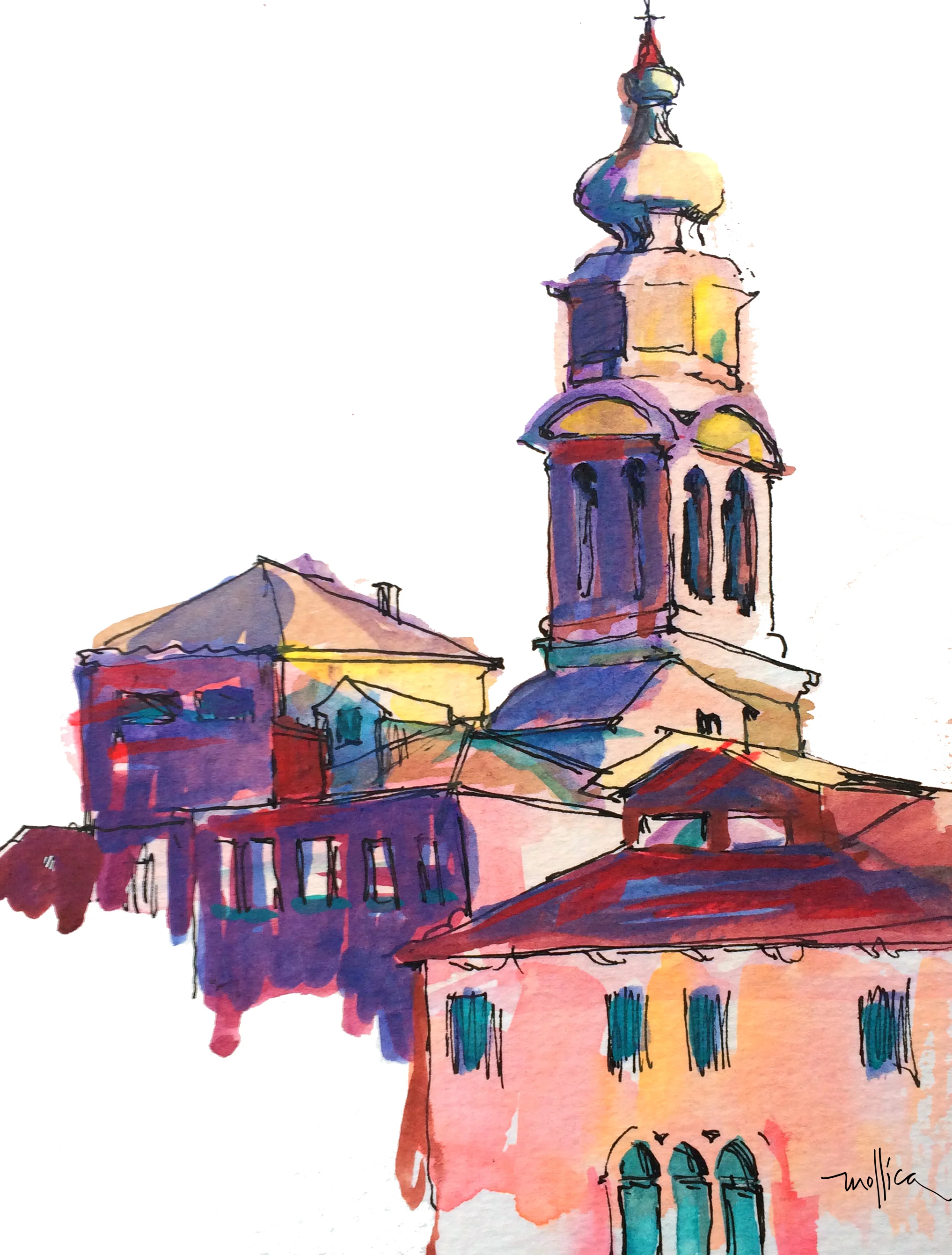 Venice Rooftops 8x10" Mixed Media