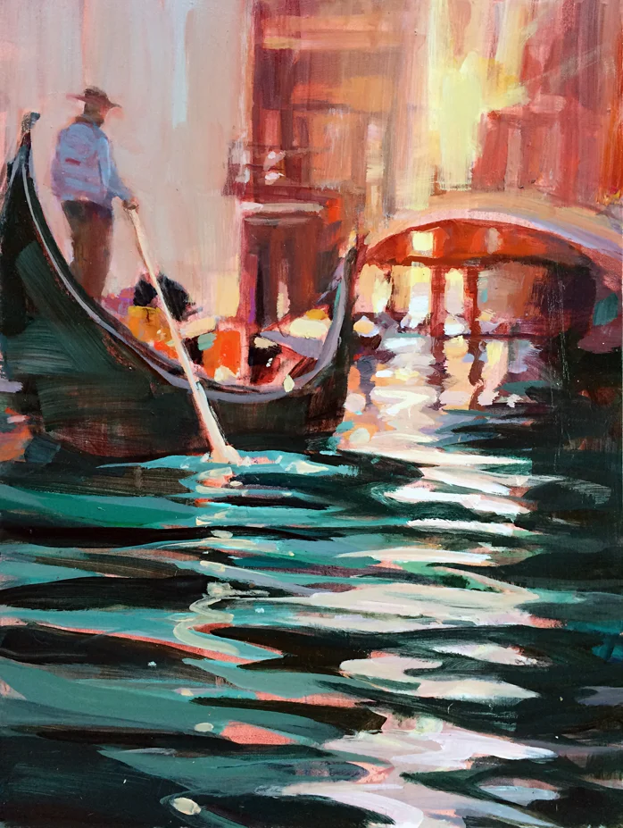 Gondolier at Sunset 12x16" Acrylic