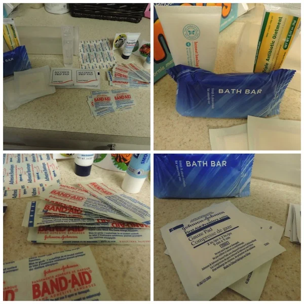 diaper bag first aid kit in an old crystal light contents 2.jpg