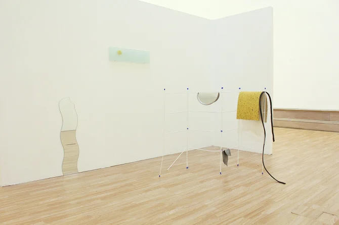 Untitled, broken mirror, crushed rubber duck, opaque glass, airer, bent plate, vinyl, crumpled lead,under lay, form string, 2015 @DongKwang Jo