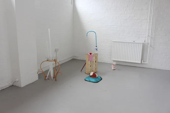 We've promised to go to Miami, wooden box, ball, traffic cone, plastic bottle, paper,sponge, paper bag, broken fluorescent,wood, 2015 @DongKwang Jo