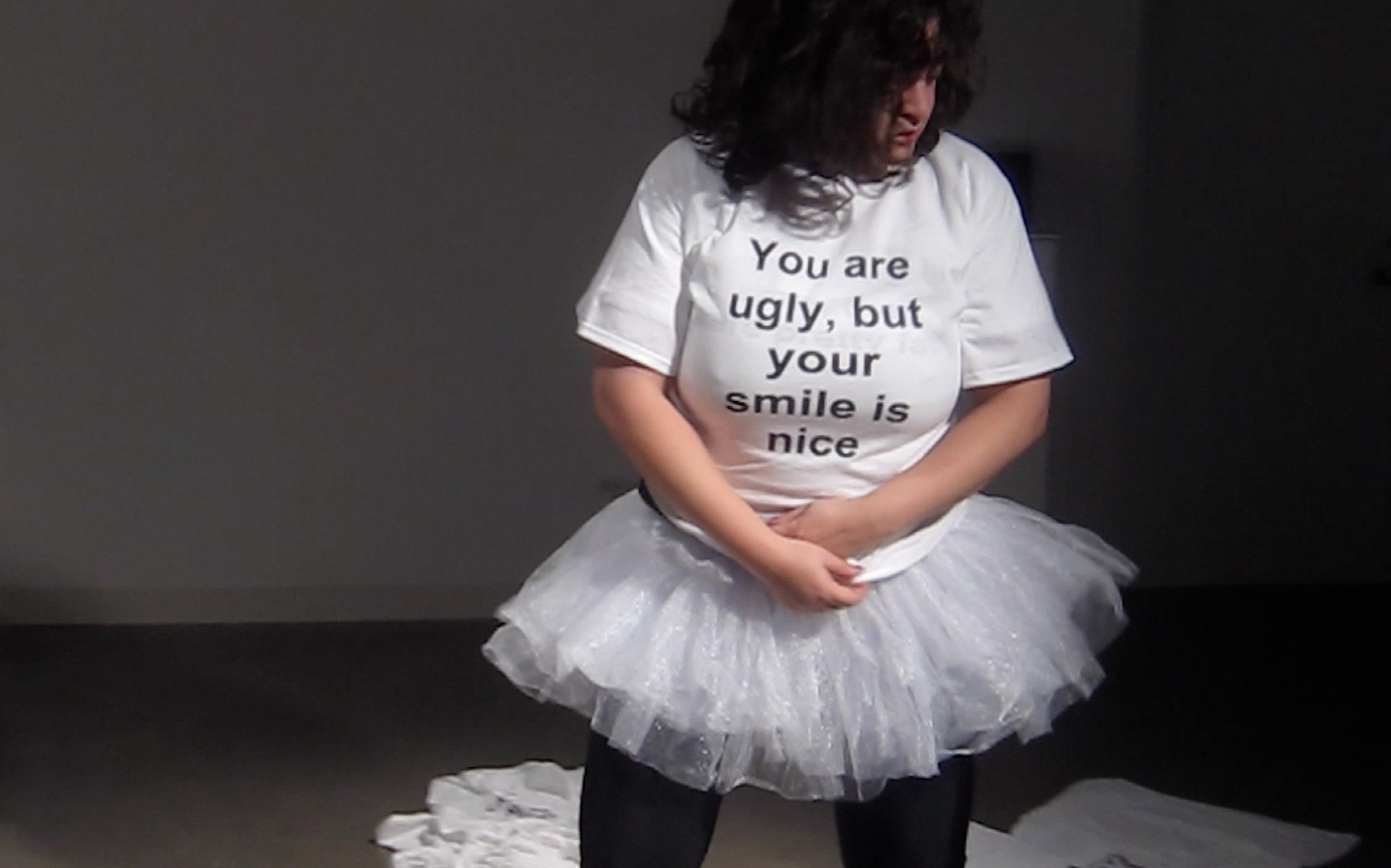 One Fine Day , performance, text on T shirt, 2014 @Katya Grokhovsky, photo: Yan Gi Gheng