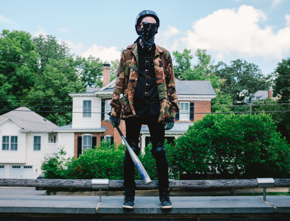 A counter-protester stands in McGuffey Park in Charlottesville, Virginia. Opposition groups gathered in the city after hundreds of white nationalists came to Charlottesville to protest the removal of a statue of Robert E. Lee from the University of