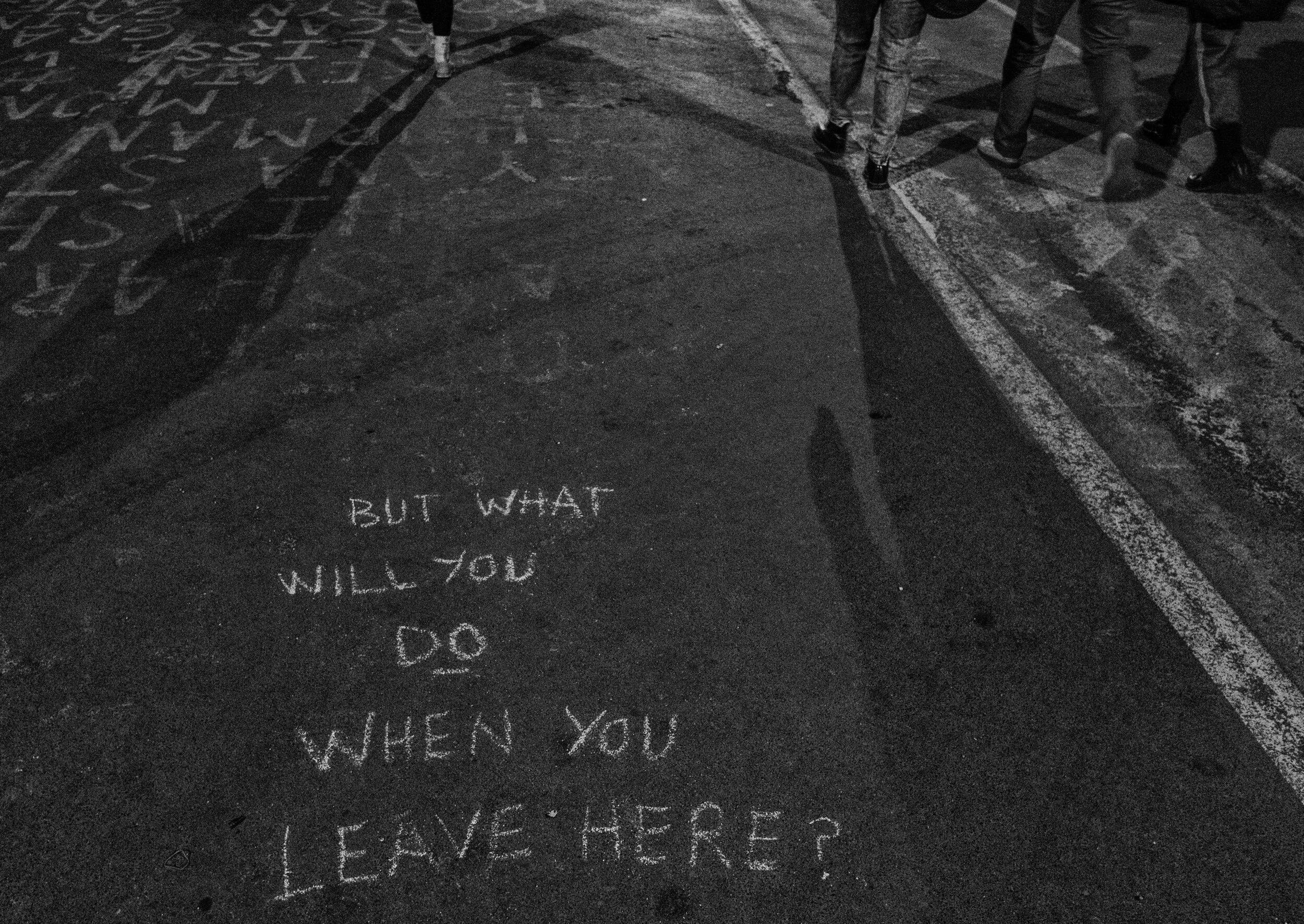  People leave George Floyd Square, April 20,2021 in Minneapolis, Minnesota after the verdict of Derek Chauvin was read, Chauvin was charged guilty on all three counts in the murder of George Floyd.  (Seth Herald/Redux Pictures) 