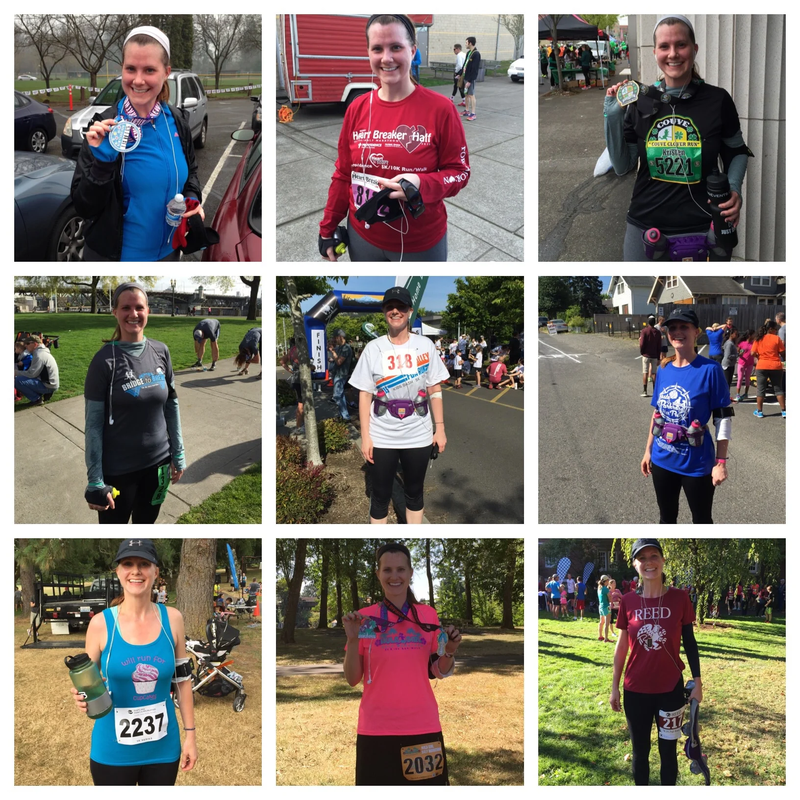 A run for every month in 2015 so far: January 5K, February 10K, March 3-Miler, April 8K, May 10K, June 10K, July 5K, August half marathon, September 5K. 