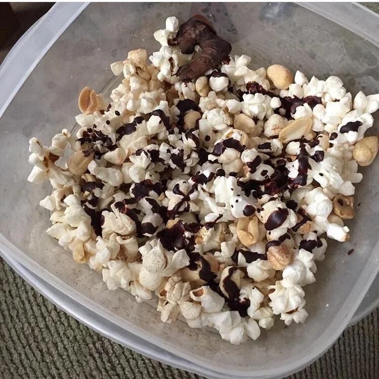 Popcorn, peanuts, dark chocolate (also known as Unicorn Munch from Fit Girls Guide Detox)