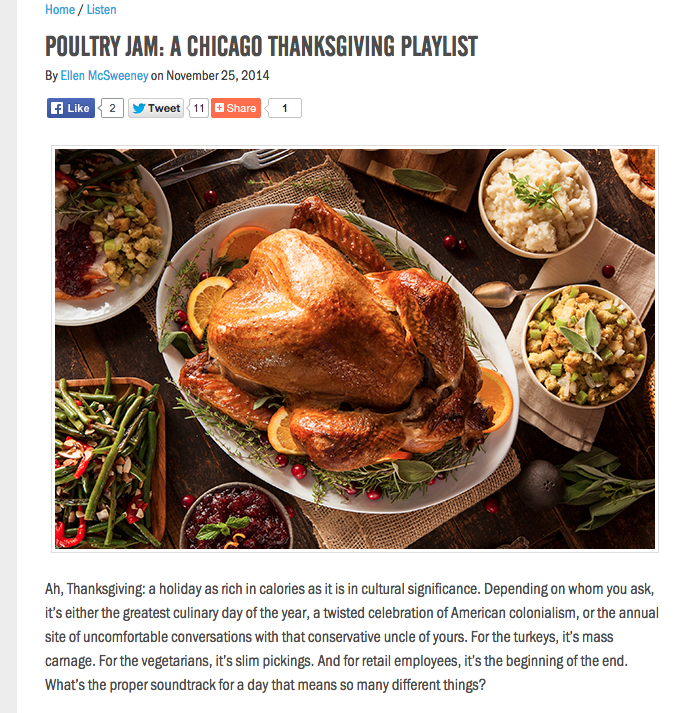 Article and playlist of Thanksgiving-themed music, 2014