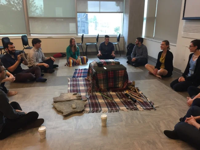 In a dreamlike moment, the group gathers around Sam and my instruments for Pauline Oliveros' Teach Yourself to Fly. 