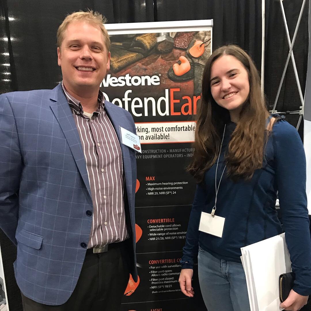 @earpeacefoundation Ambassador and NGAGS @girlscoutstropicalflorida @kellyculhane_ talks NIHL and hearing protection with Eagle Scout @jeff.ipson of @westoneaudio at the 2019 @nhcaorg Conference! #ProtectYourHearing #wearhearingprotection