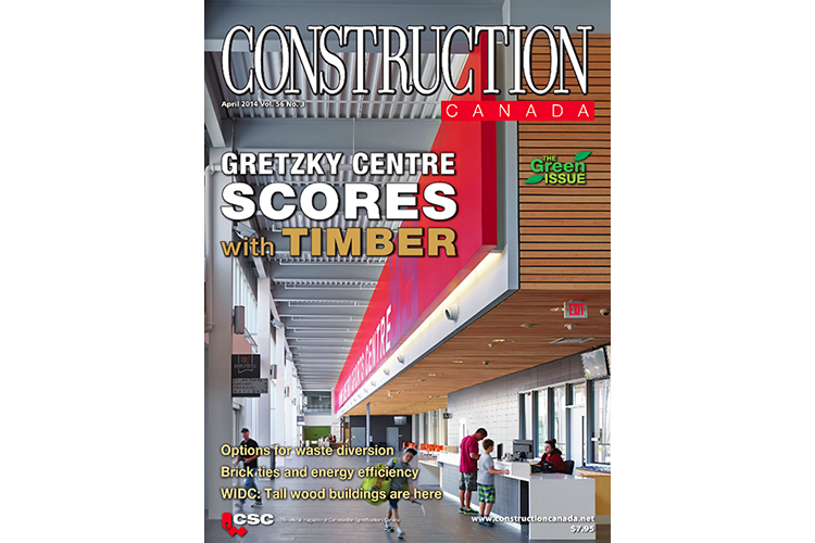 Wayne Gretzky Sports Centre, by CS&P Architects was featured on the cover of Construction Canada Magazine , April 2014 issue. The article also included photos of the Chingaucousy Park Picnic Shelters we photographed last fall.