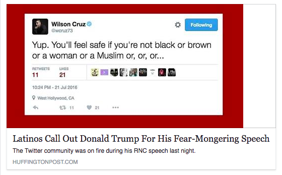 Huffington Post:&nbsp;Latinos Call Out Donald Trump For His Fear-Mongering Speech