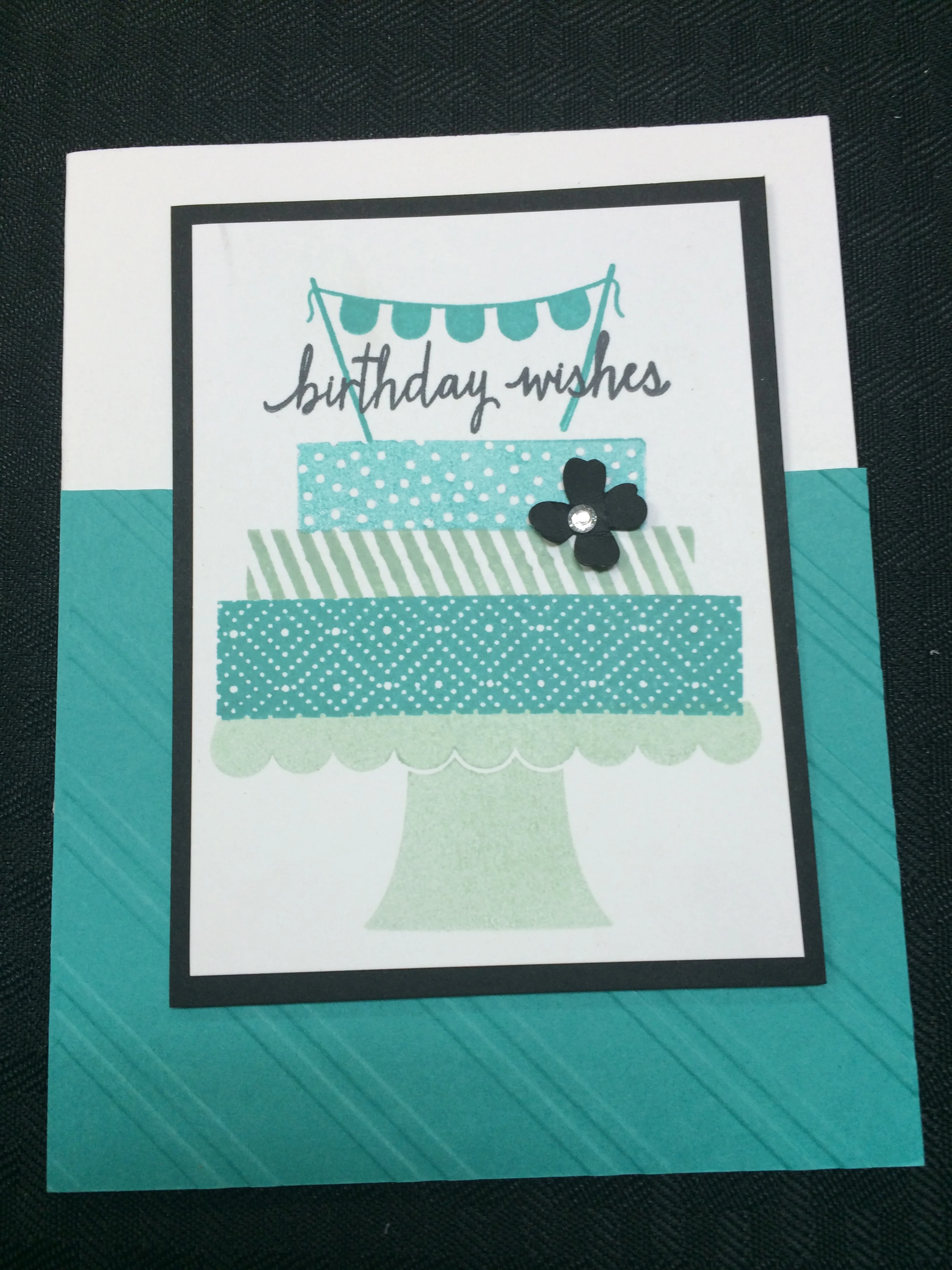 What a fun new birthday set. Its called Build a Birthday and it is a great set to use with washi tape. Since this card was for my stamp a stack class I only used Mint Macaroon ink and Bermuda Bay ink on the cake layers. I stamped off on certain parts to give the card more contrast. This is a great new set that I know I will use again and again.