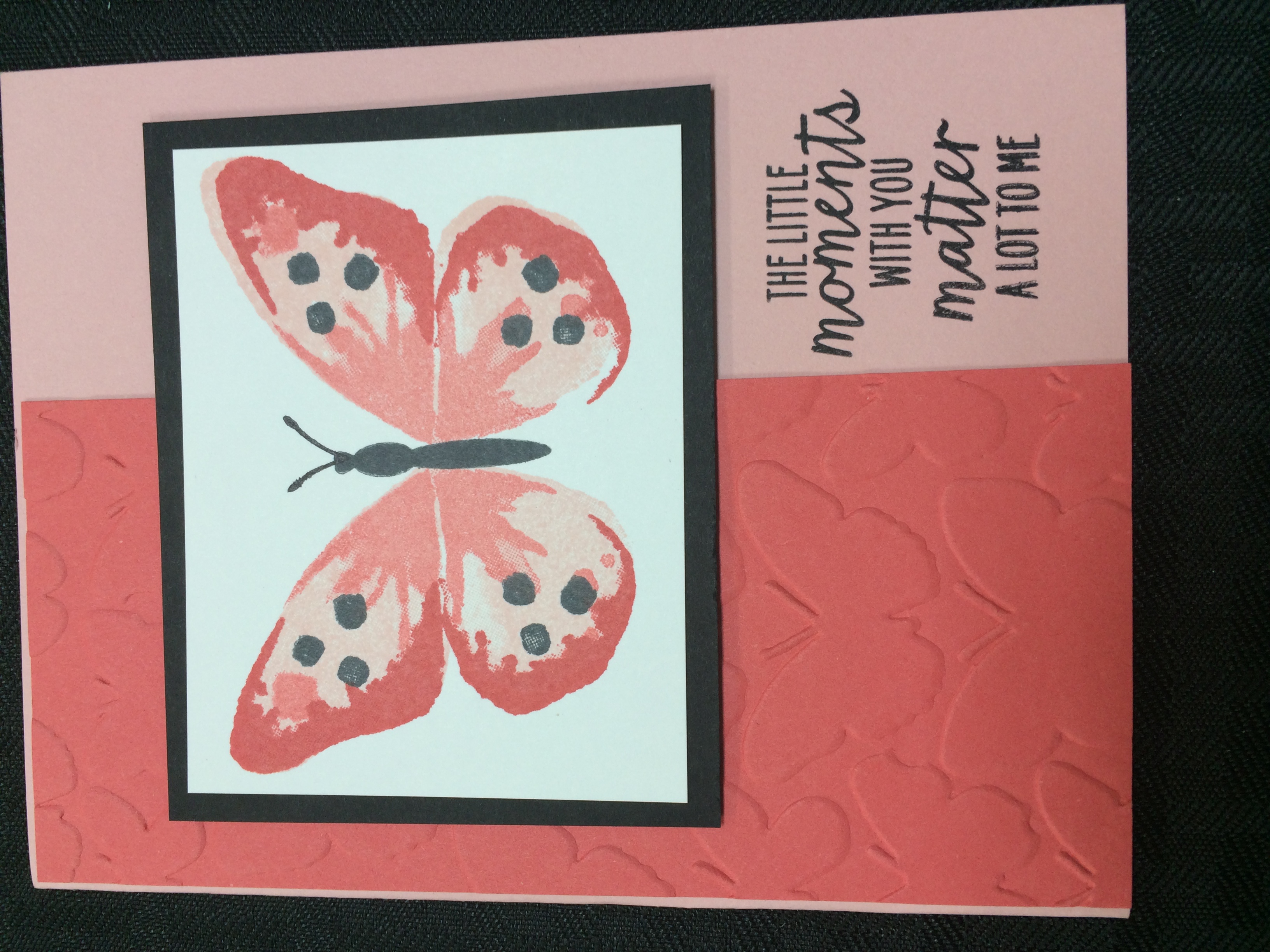 I LOVE this new butterfly set, WATERCOLOR WINGS. It is my favorite new stamp set and this coordinating butterfly embossing folder is quickly becoming my favorite too. I am planning a butterfly kick off party for my downline at convention this year so this stamp set will be perfect to make gifts and cards for the party and I love the sentiment that will remind all who come that the time I'm blessed to spend with them does matter a lot to me. 