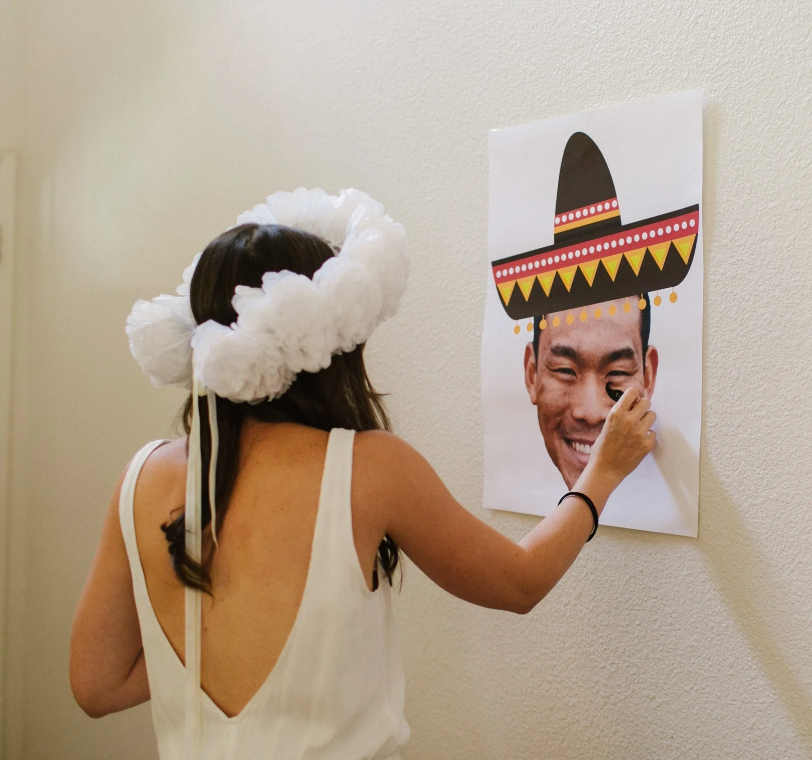 Pin the mustache on the groom game - www.stampedwithaloha.com