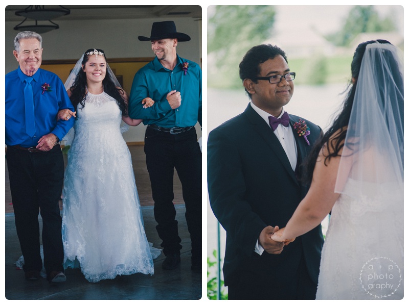 Walking down the aisle to her soon-to-be husband. 