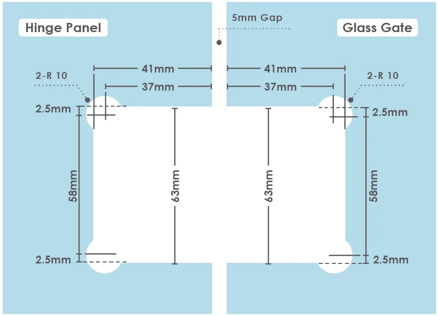 Hinge cut out at top and bottom of glass gate