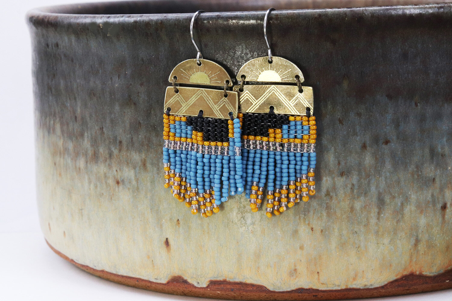 Taos Brass Earrings - Sky 