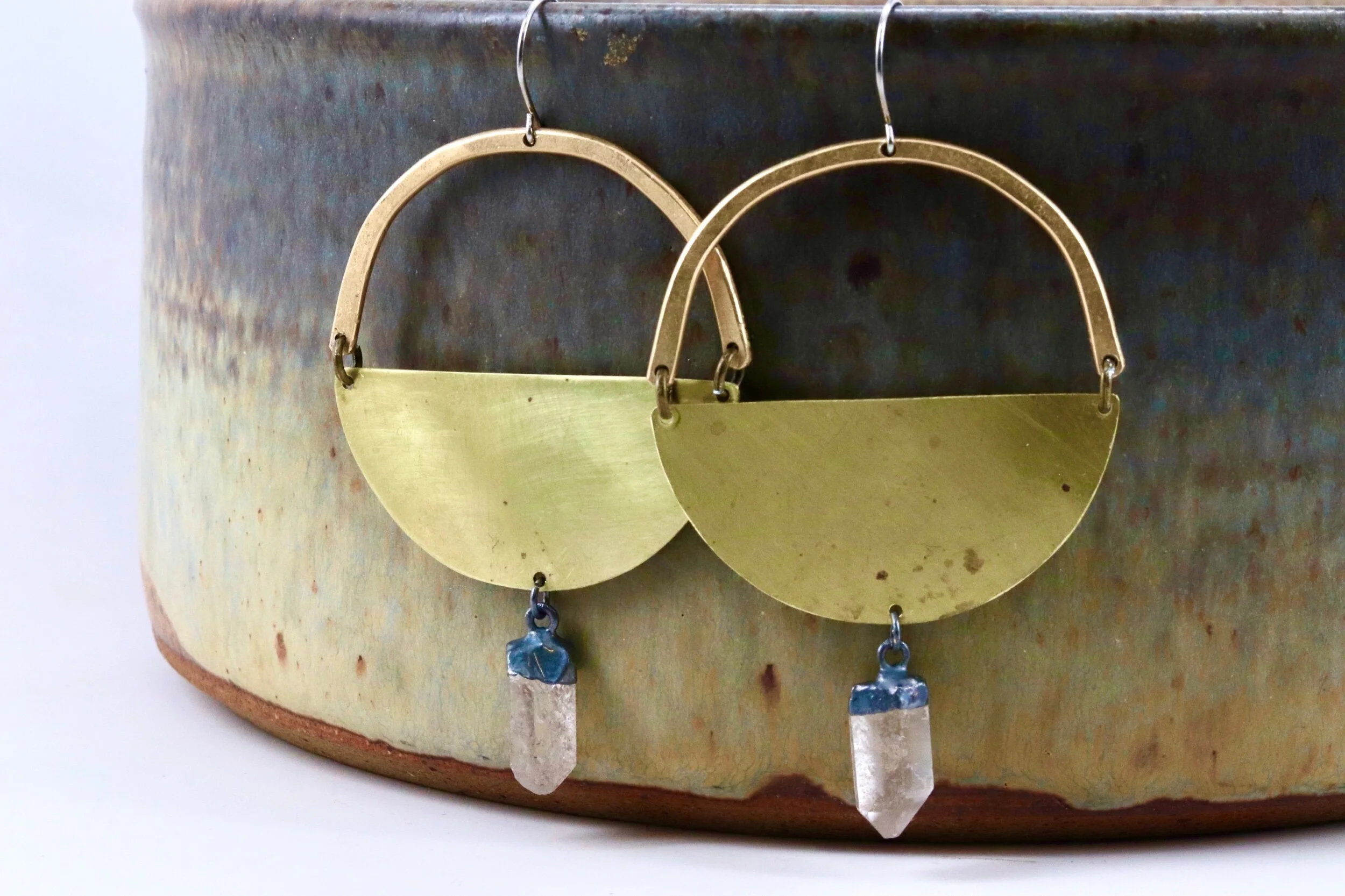 Quartz Crystal Halfmoon Earrings