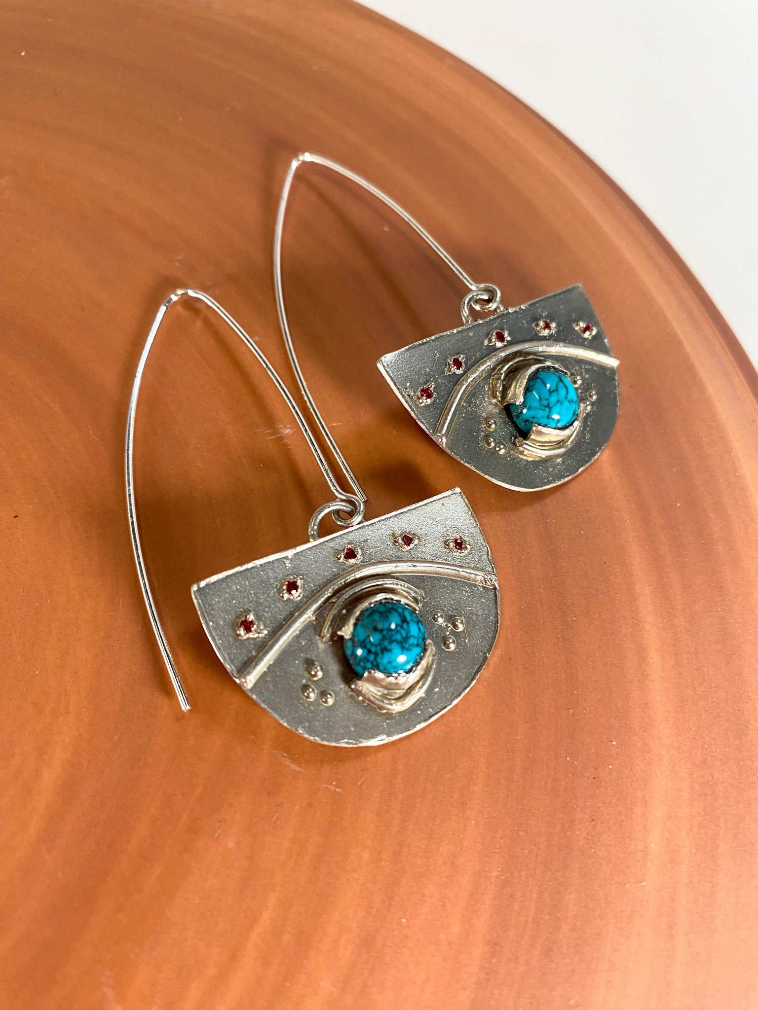 Turquoise Eye Pendant Earrings Sterling SIlver