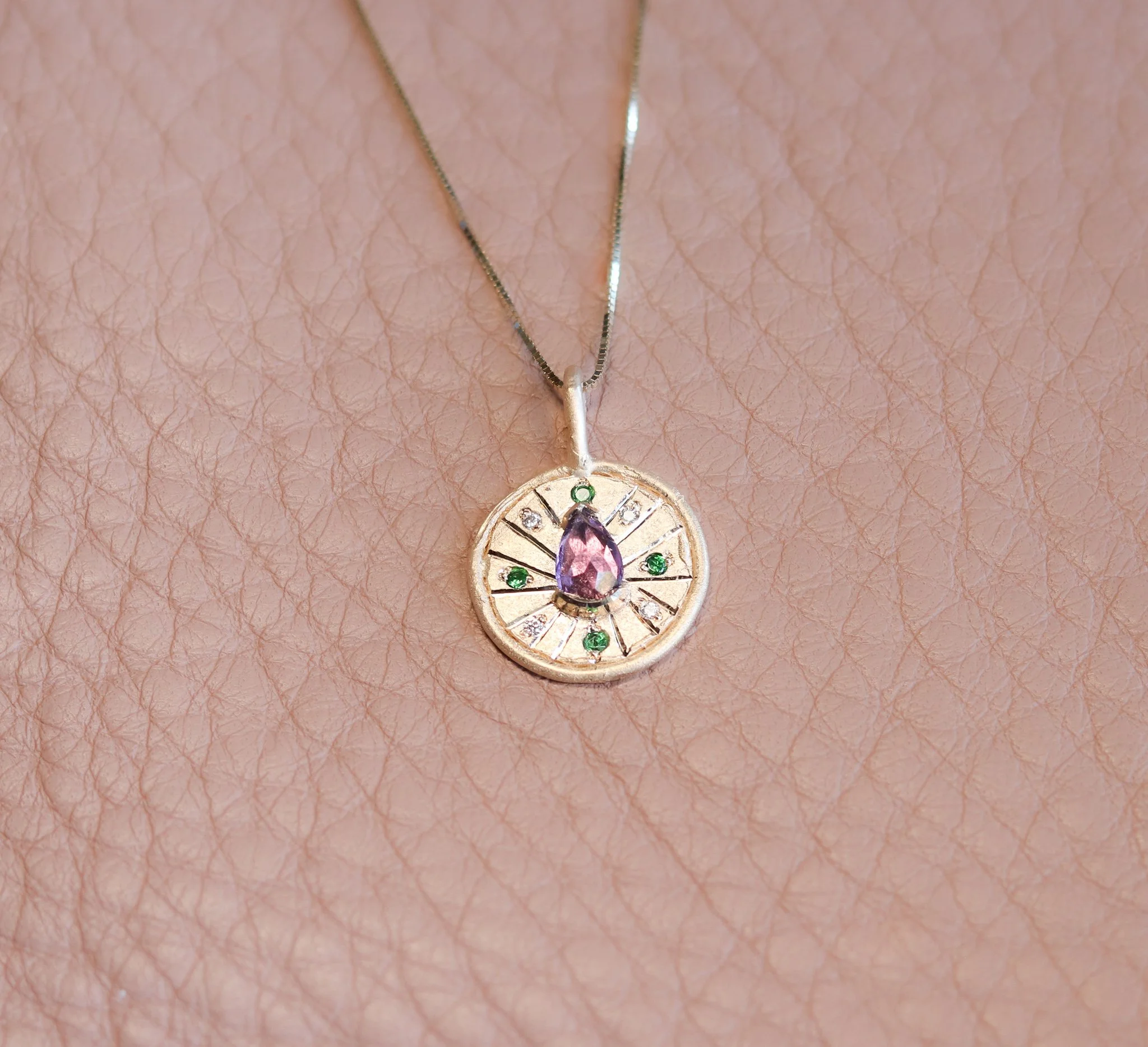 14k Amethyst, Tsavorite and diamond Pendant