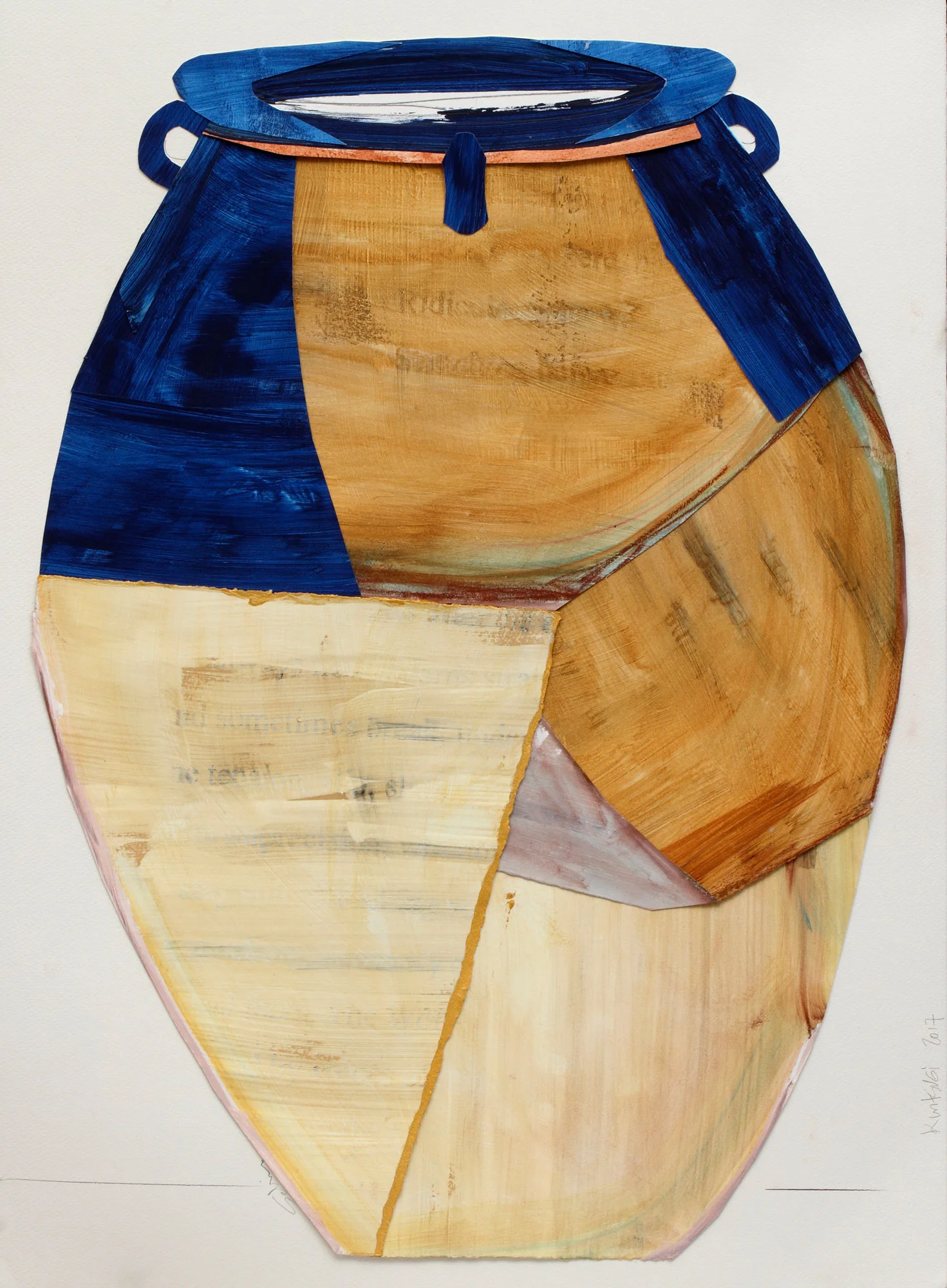 Large Jar with Kintsugi, Collage on Arches paper, 36” x 28”, 2017