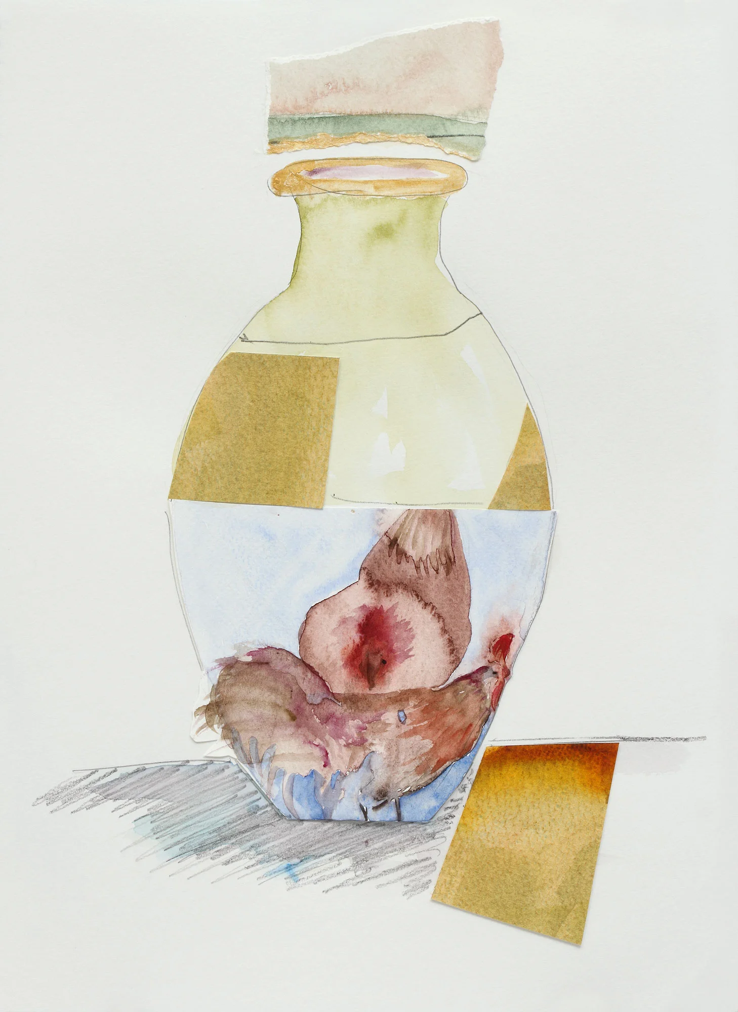 Vase with Two Roosters, 9” x 13”, 2017