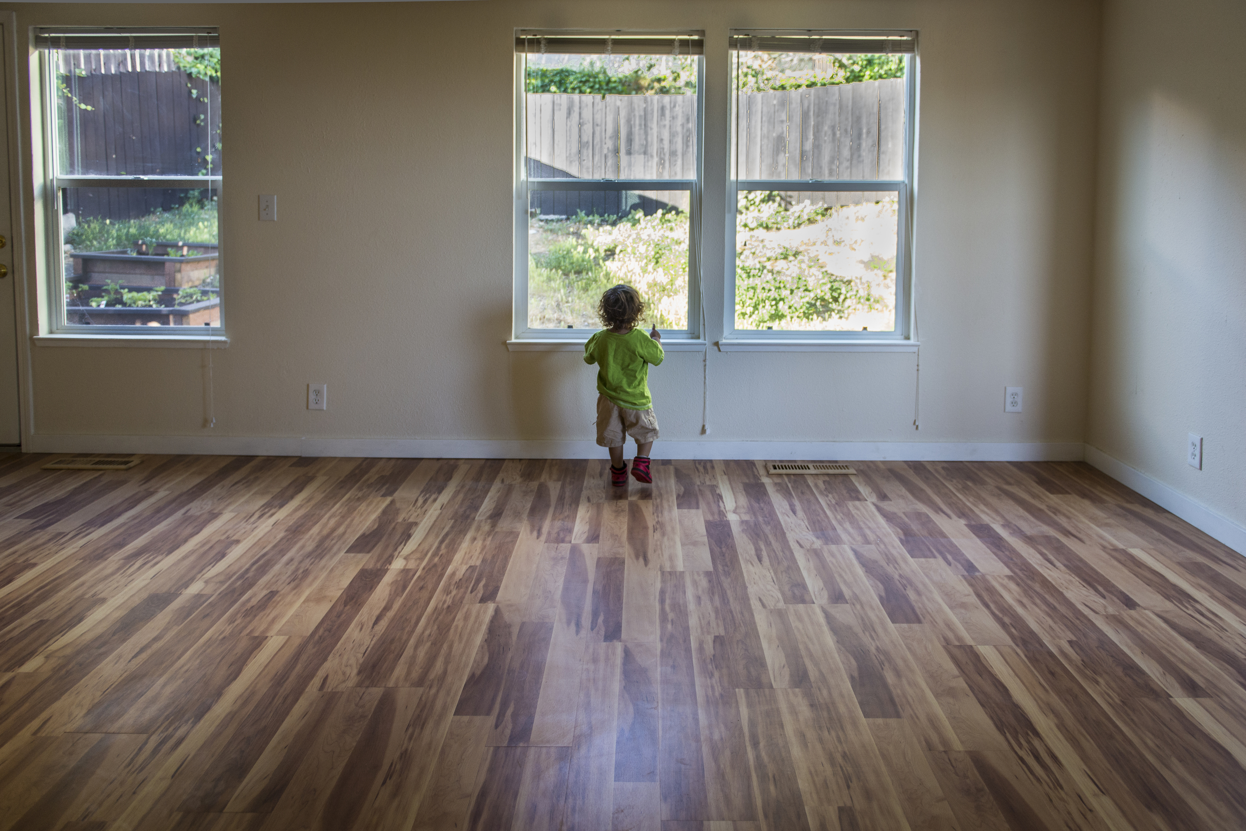  Dominic looks out the window of his new home on moving day. 