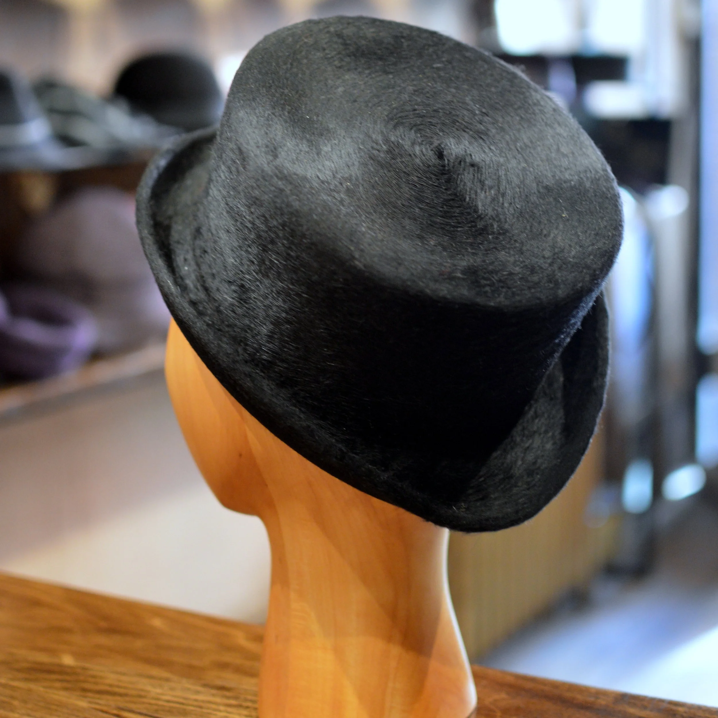 Deadman - The Deadman is a 3 1/2 inch Tall Top Hat in Black Luxurious Beaver Finished Fur Felt