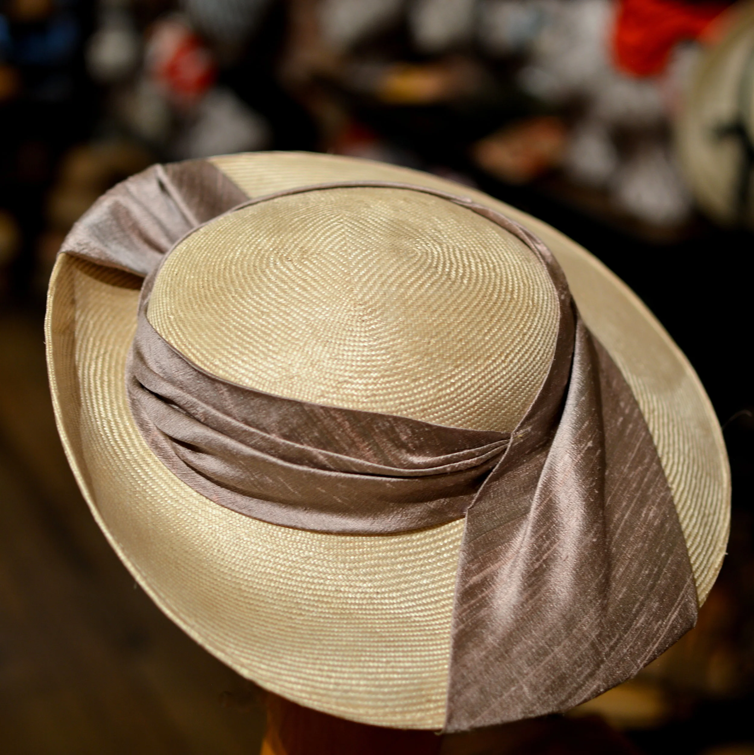 Dramatic Edwardian inspired hat in fine vintage parisisal with silk dupioni trim back