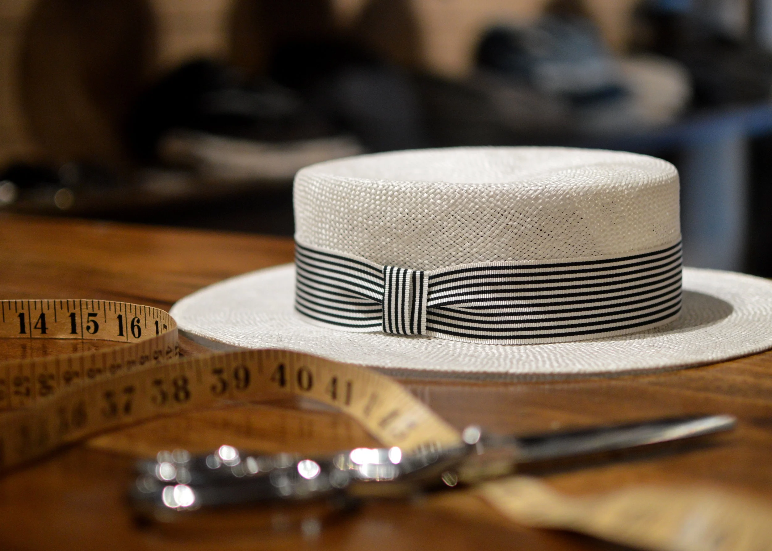 Classic Boater in fine sisal - A classic boater in fine sisal straw trimmed with Vintage grosgrain ribbon