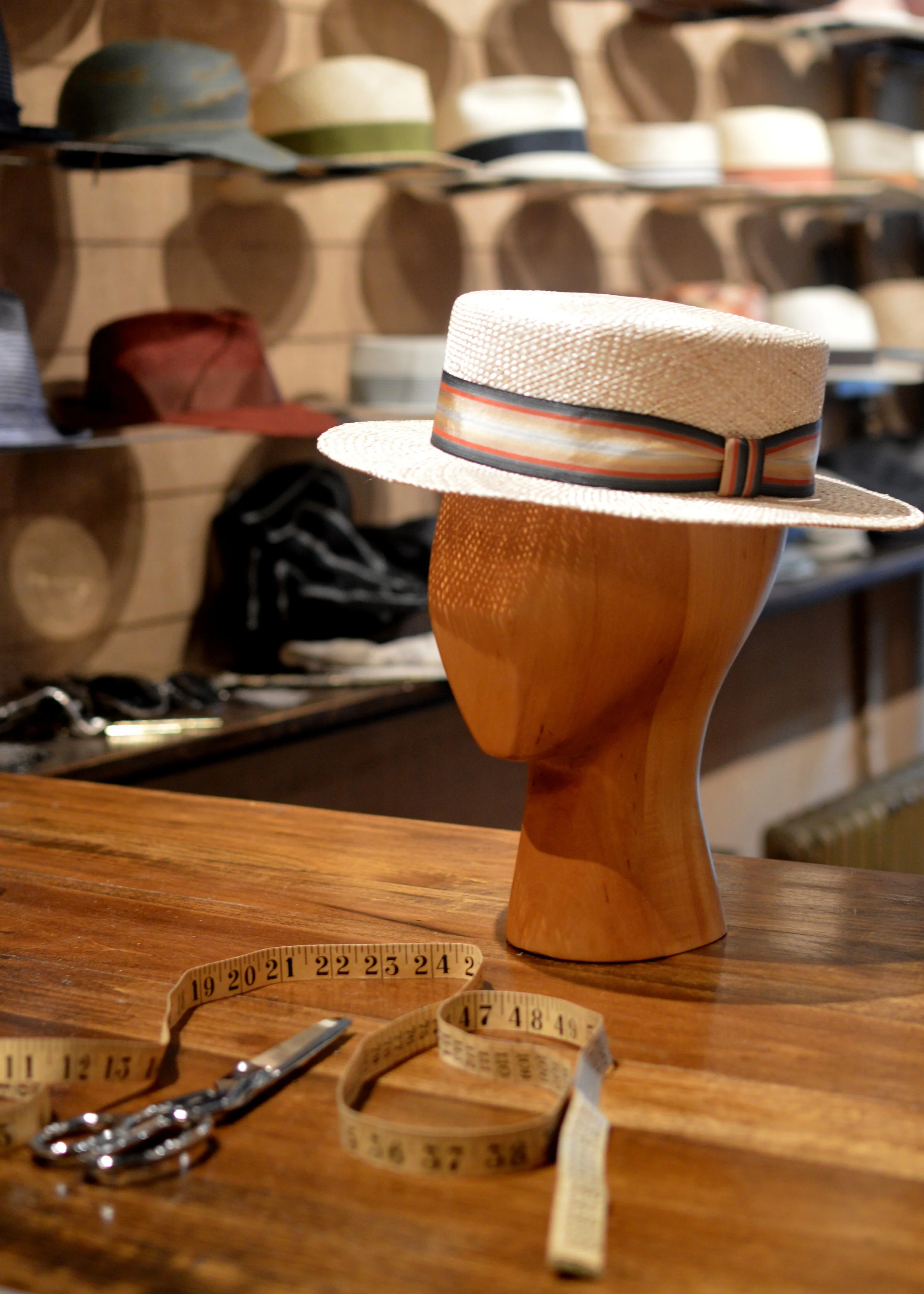 Classic Boater in coarse sisal - A classic boater in coarse sisal straw trimmed with Vintage grosgrain ribbon