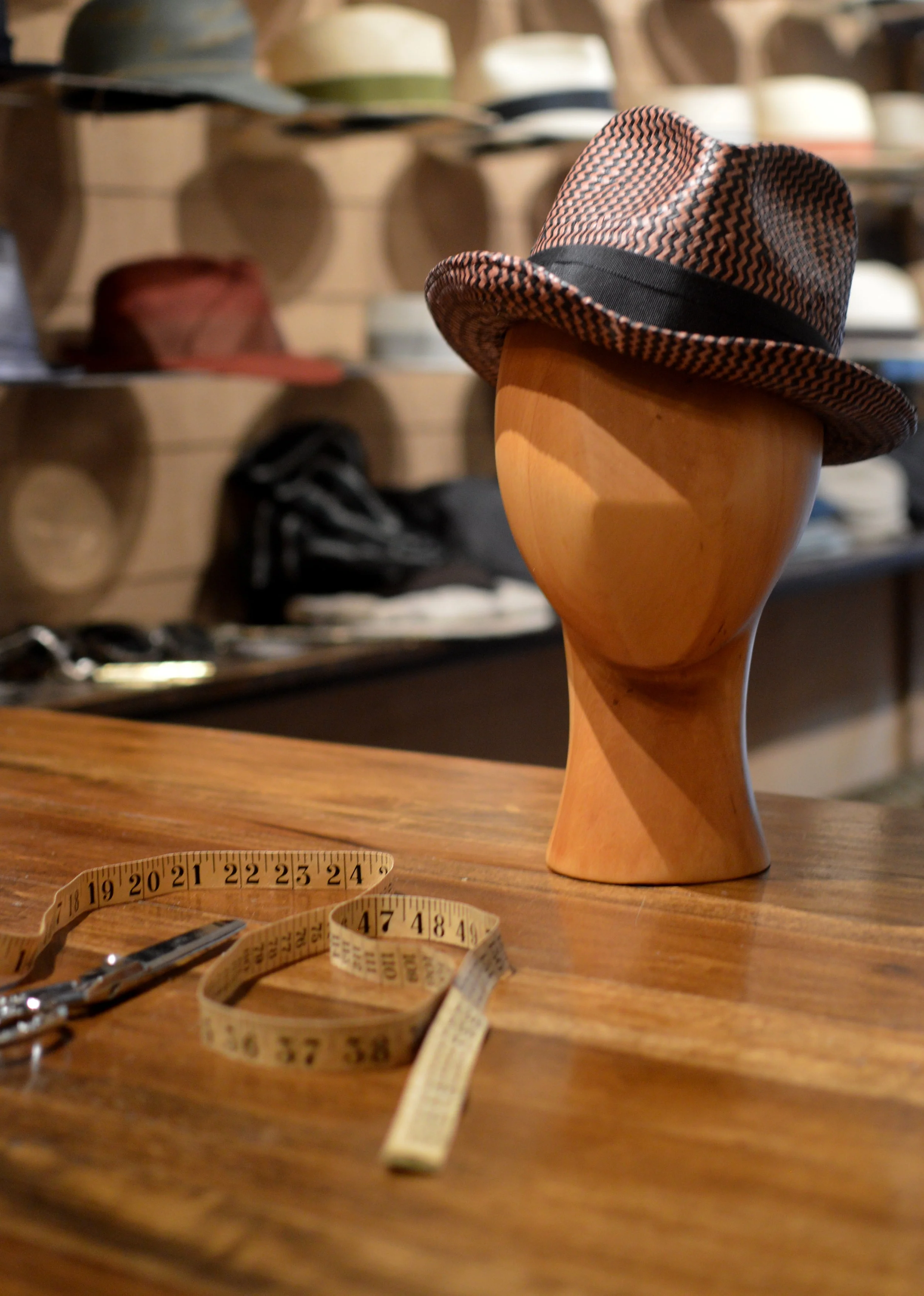David Homburg in zigzag toyo - A homburg in zigzag toyo straw trimmed with Vintage Grosgrain Ribbon.