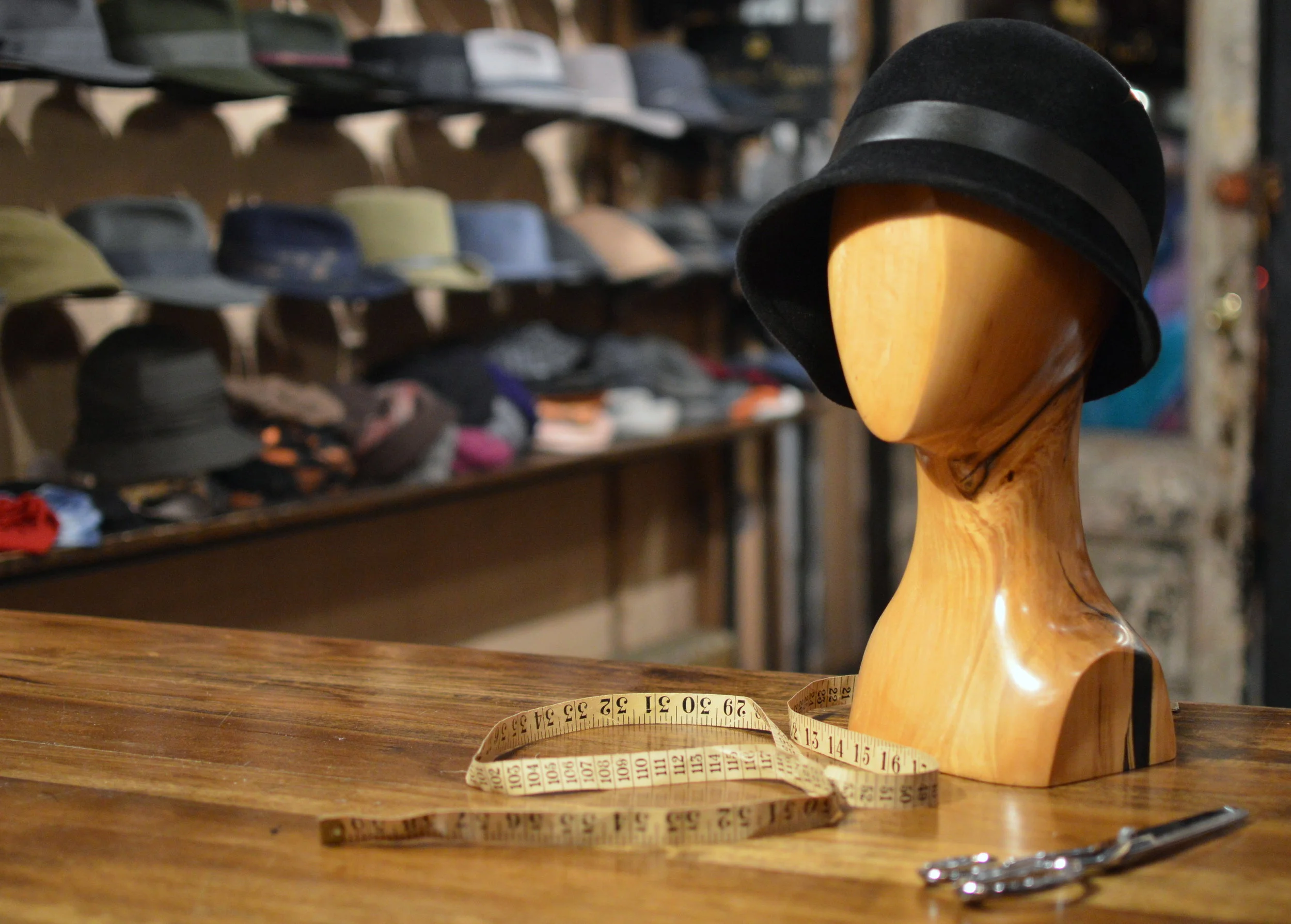 Black fur felt cloche in velor finish with simple black leather trim for all weather wear