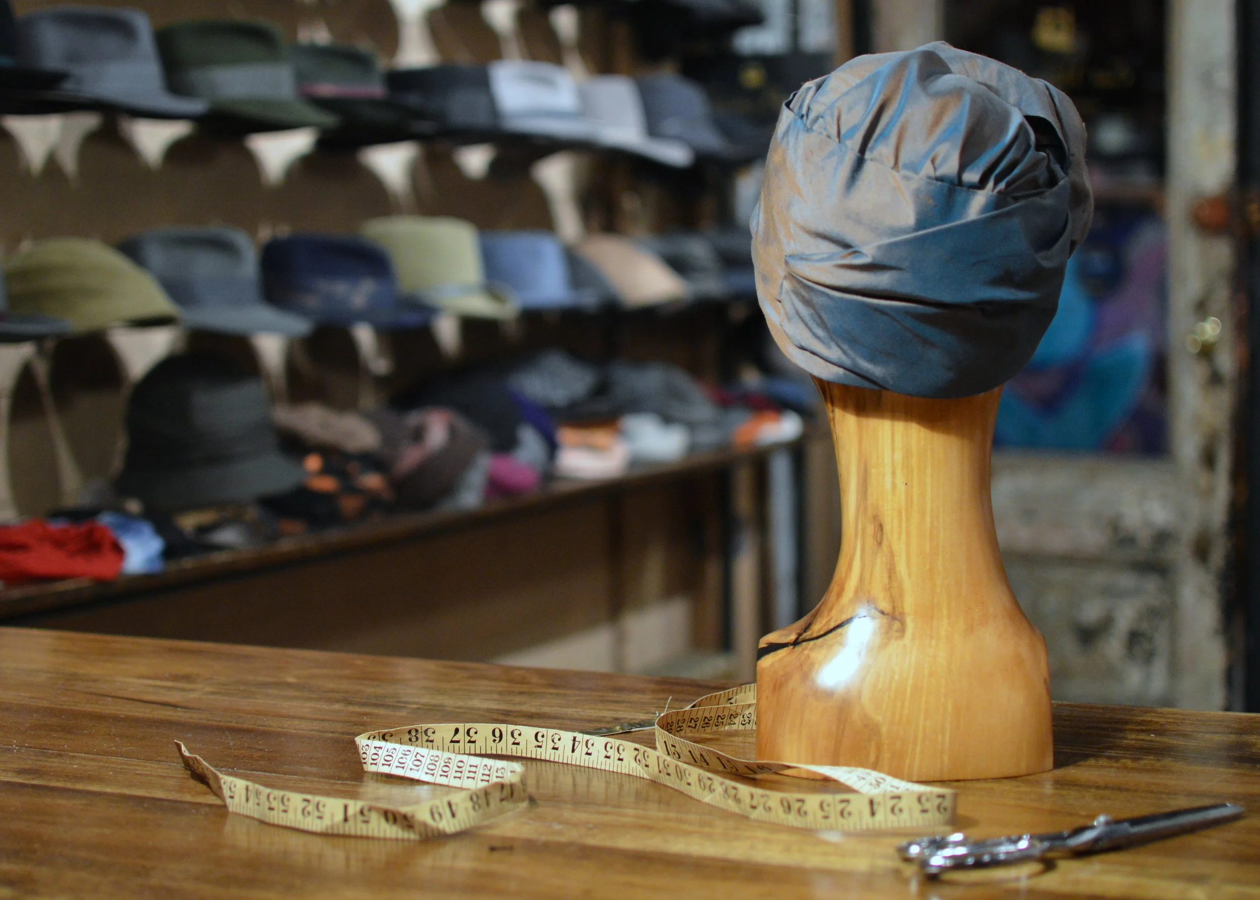 Shot Silk Turban - Dramatic forties style turban in shot shantung silk back