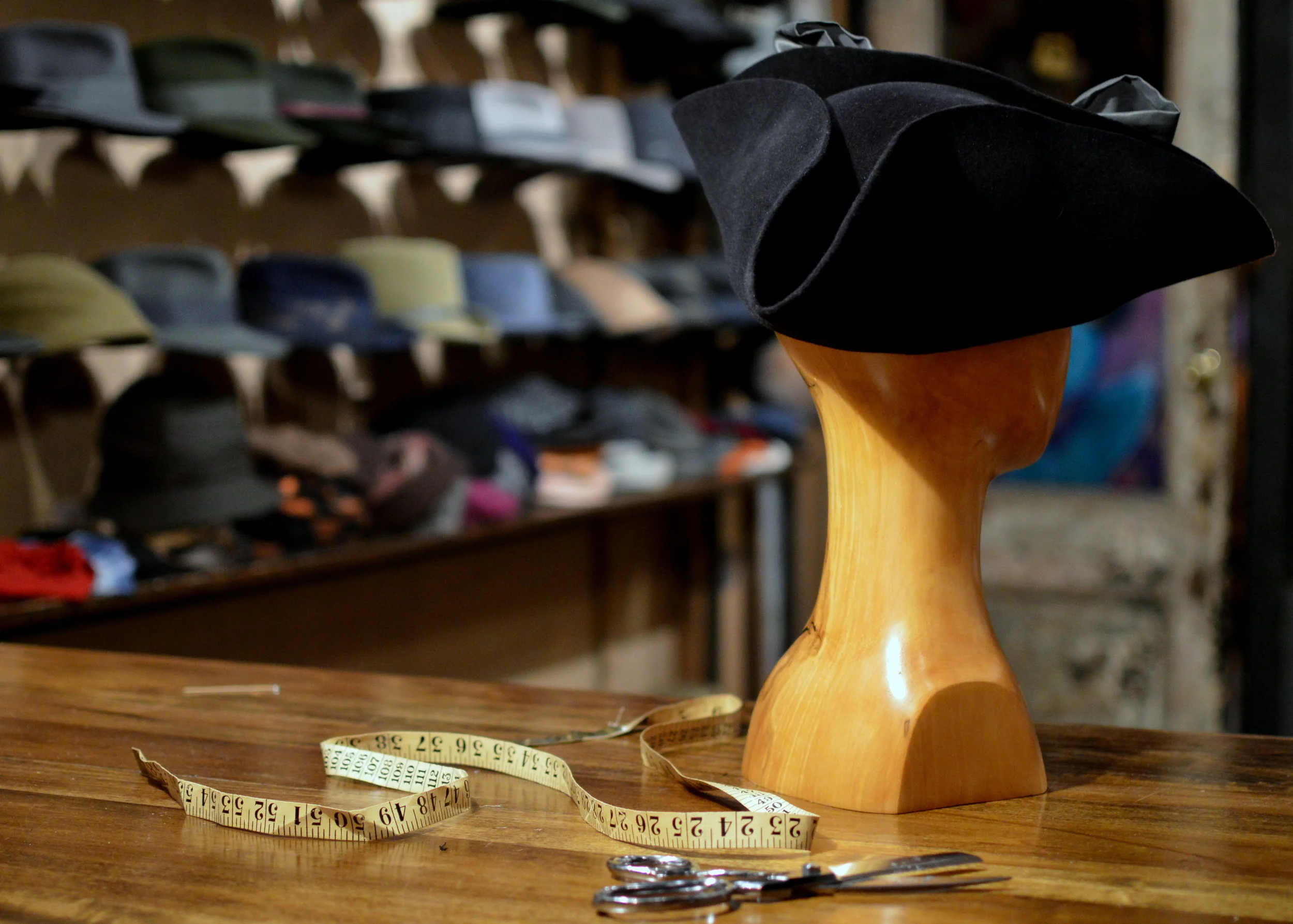 The New Patriot is a pirate style tricorn hat that is handmade in fur felt