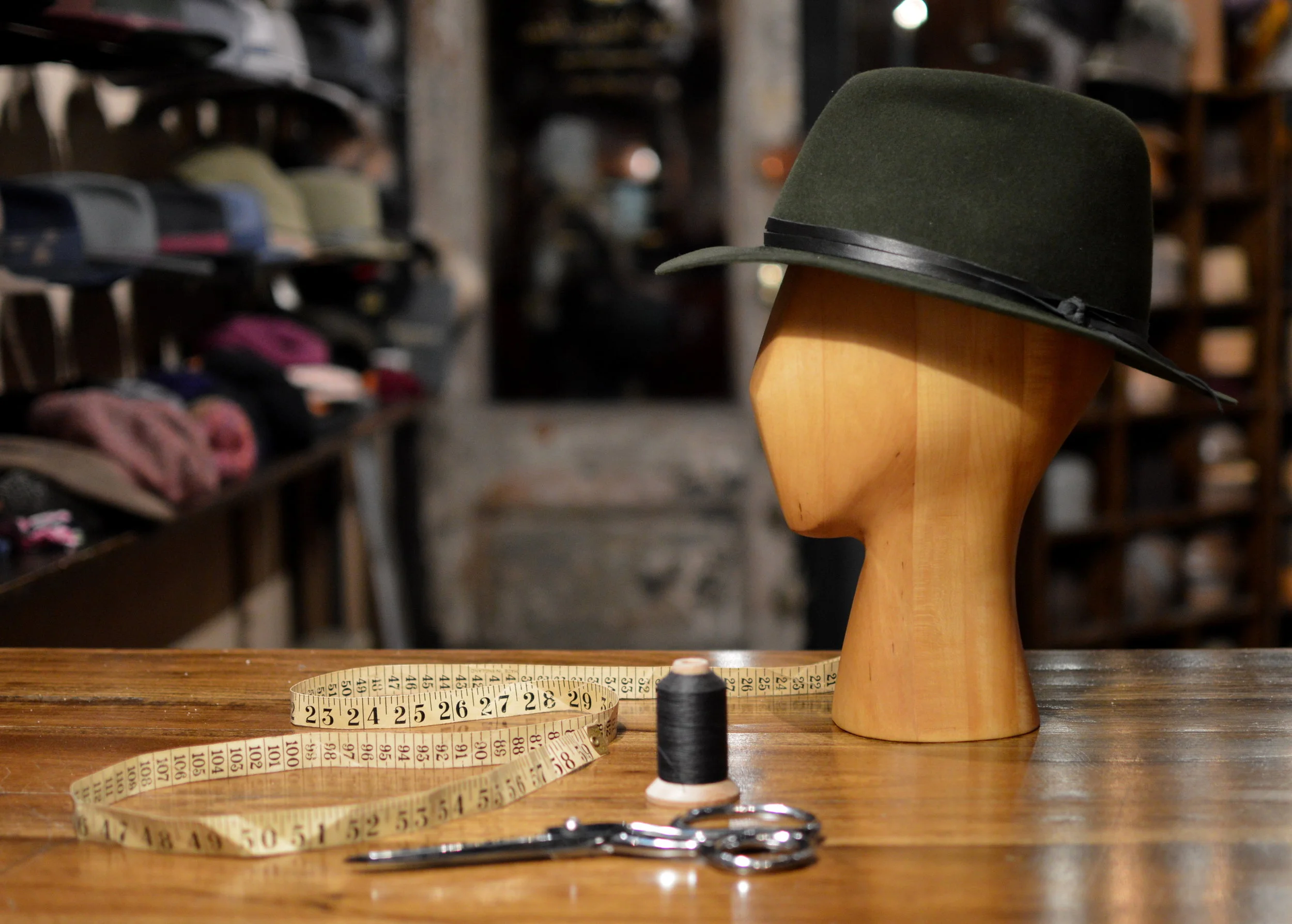 Short Brim Happy fedora in loden - A short brimmed flat fedora in loden