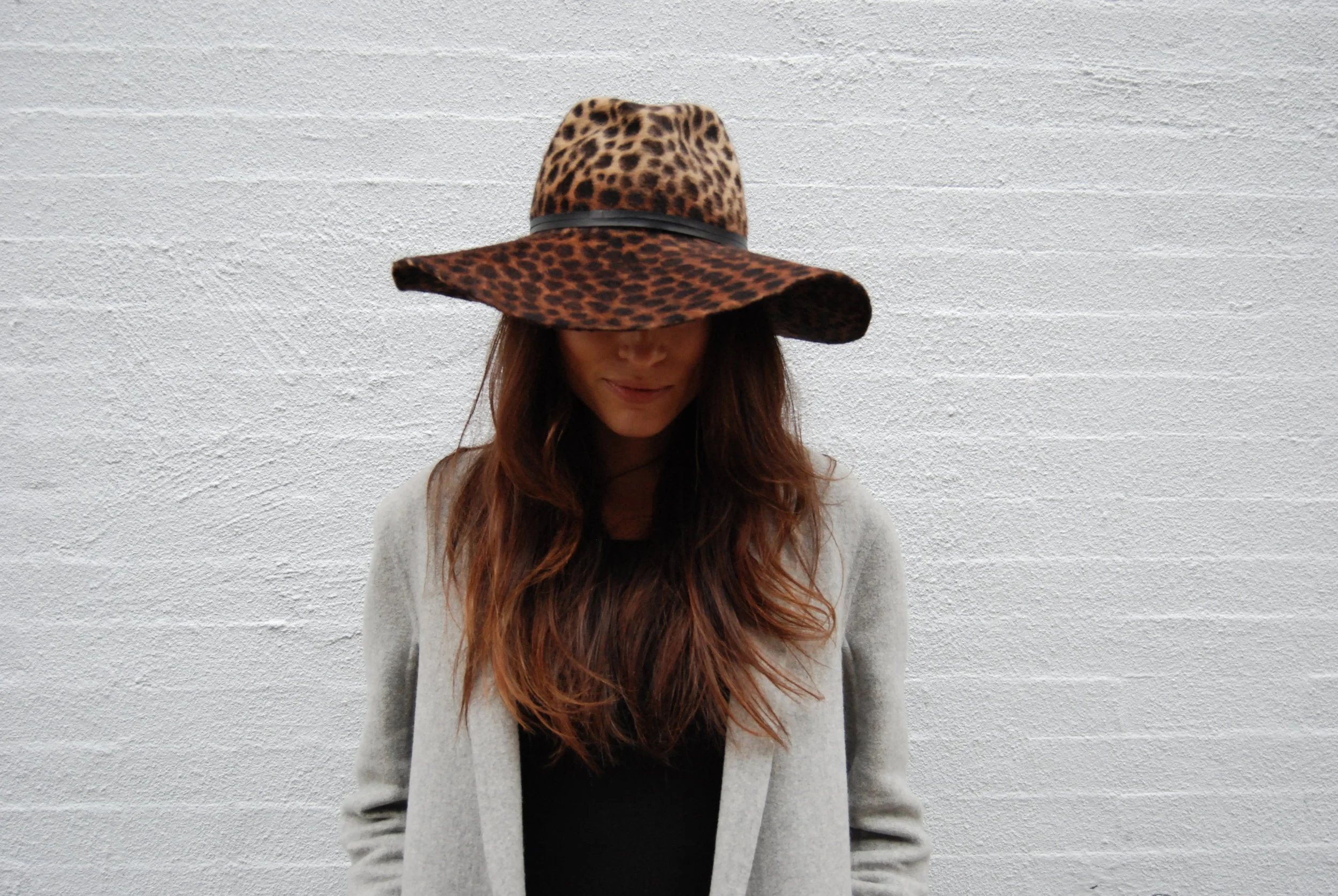 The Viva is handmade from luxurious long hair leopard print fur felt with an oversized brim