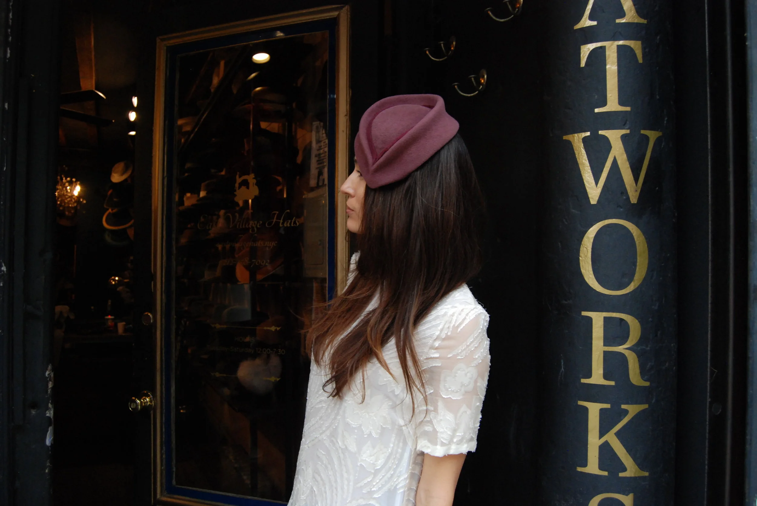 Rose Teardrop Cocktail Hat is handmade with felt trim detail