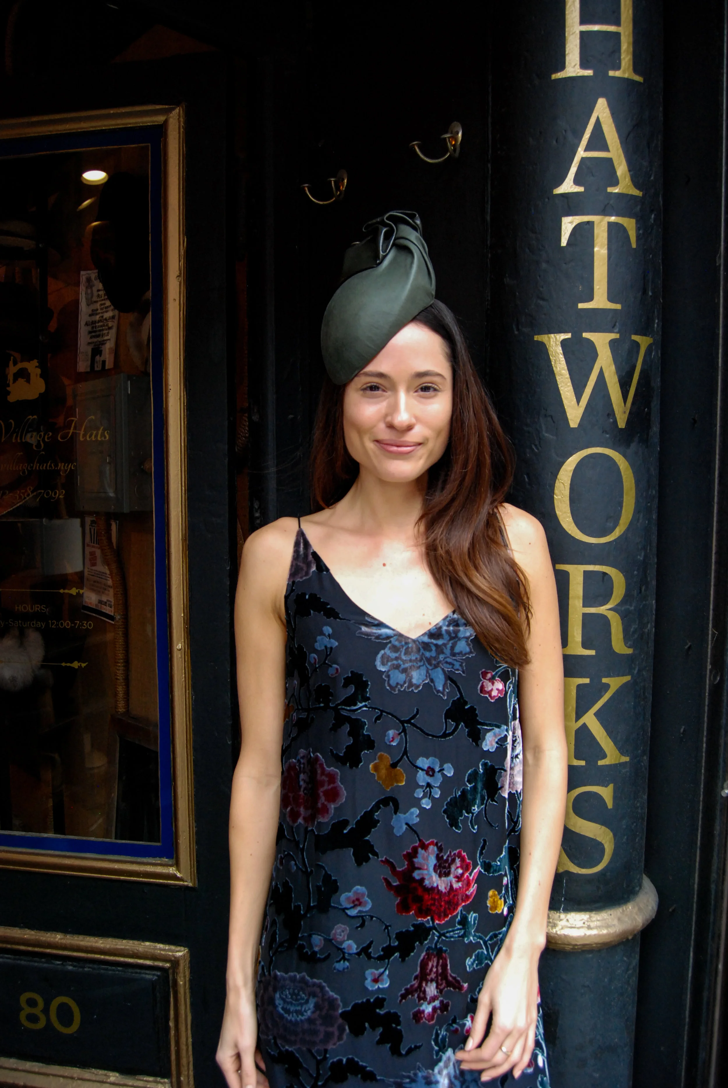 Handmade hand draped Leather Percher in Green
