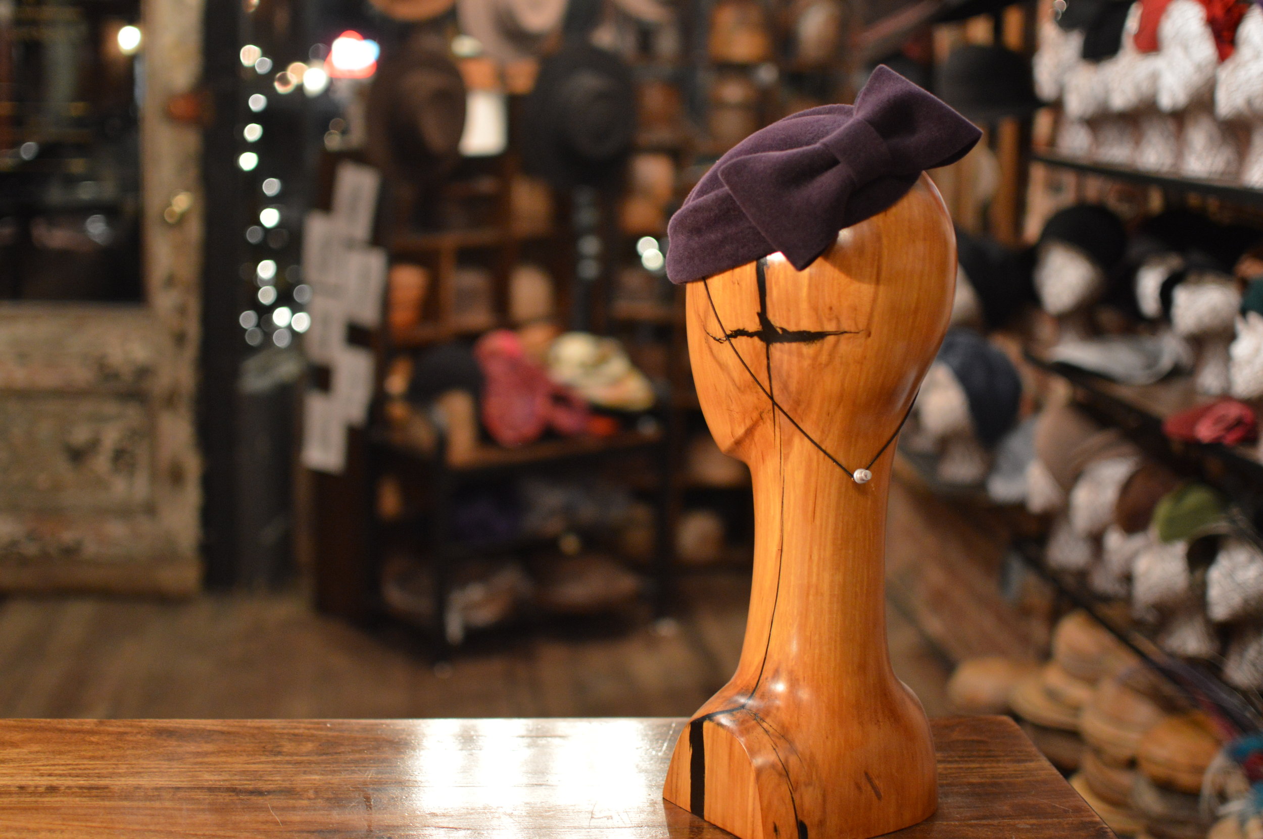 Retro pillbox style cocktail hat handmade with a chick bow