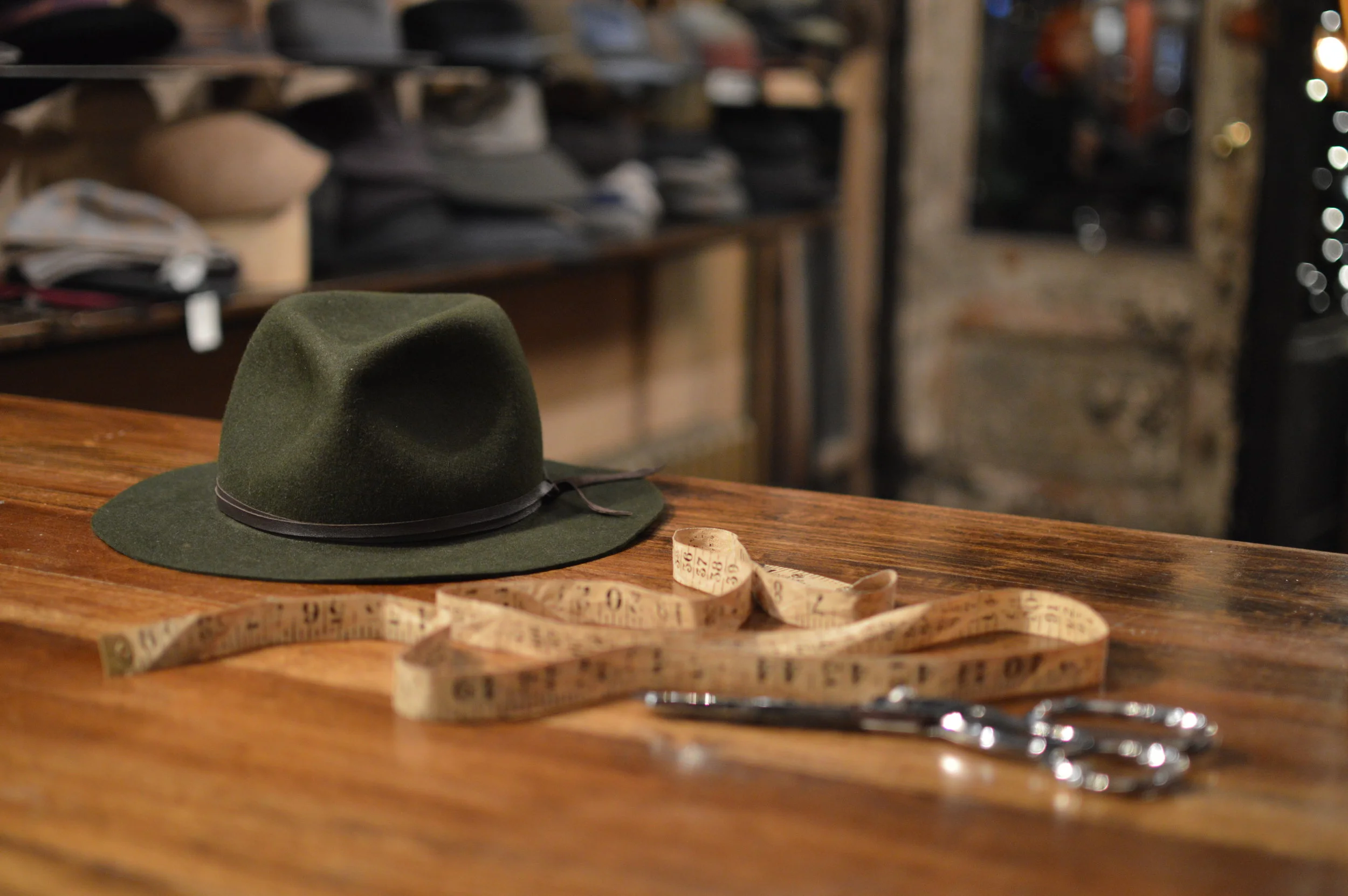 Short Brim Happy fedora in loden - A short brimmed flat fedora in loden