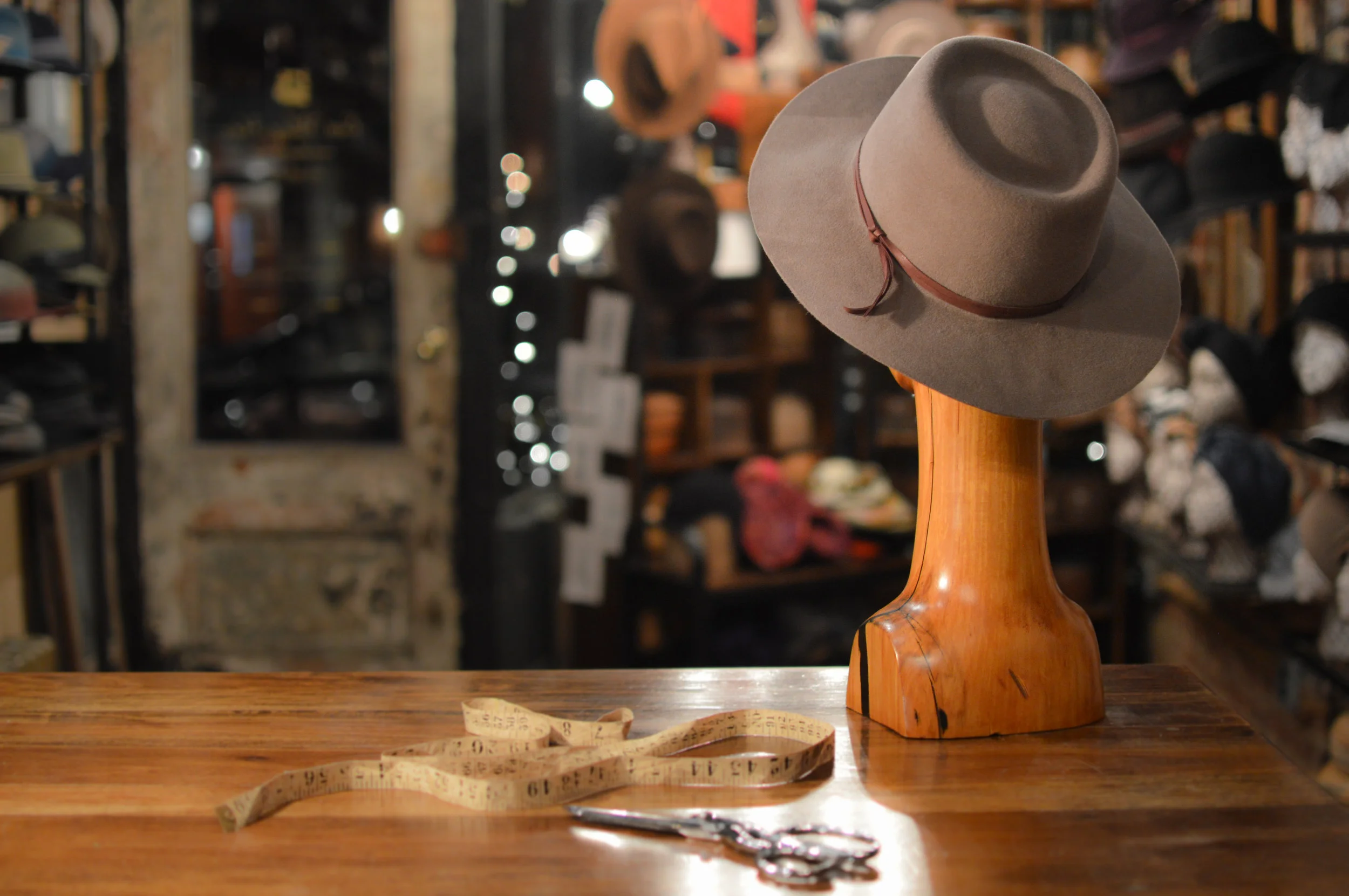 The Dylan Flat Brim Fedora in Mink - The Dylan is a 3 inch raw cut flat brimmed hat with telescope shaped crown